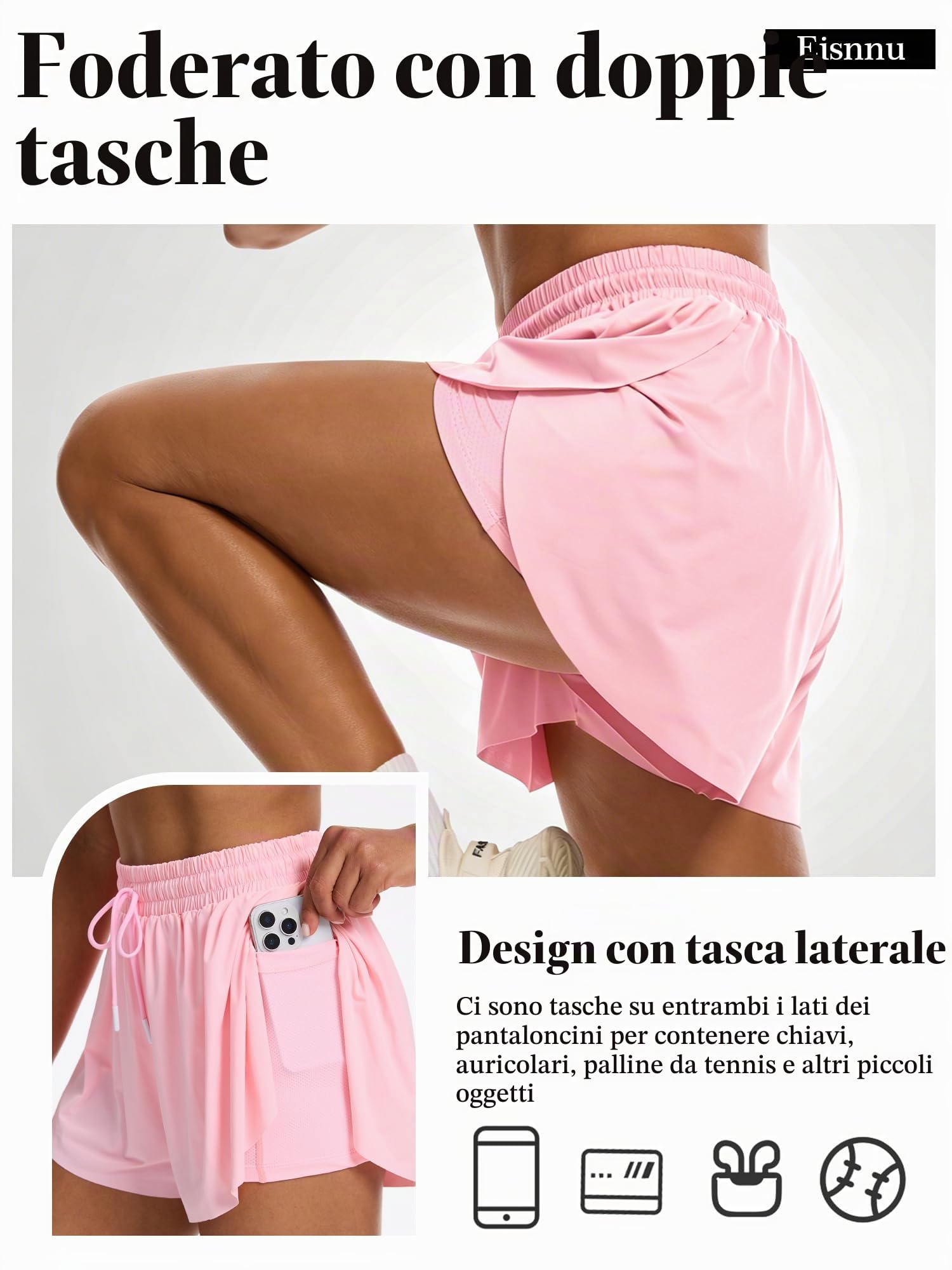 Pantaloncini da Corsa da Donna 2 in 1, Pantaloncini a Vita Alta per Palestra, Jogging e Yoga, Pantaloncini Sportivi da Allenamento con Tasche e Fodera