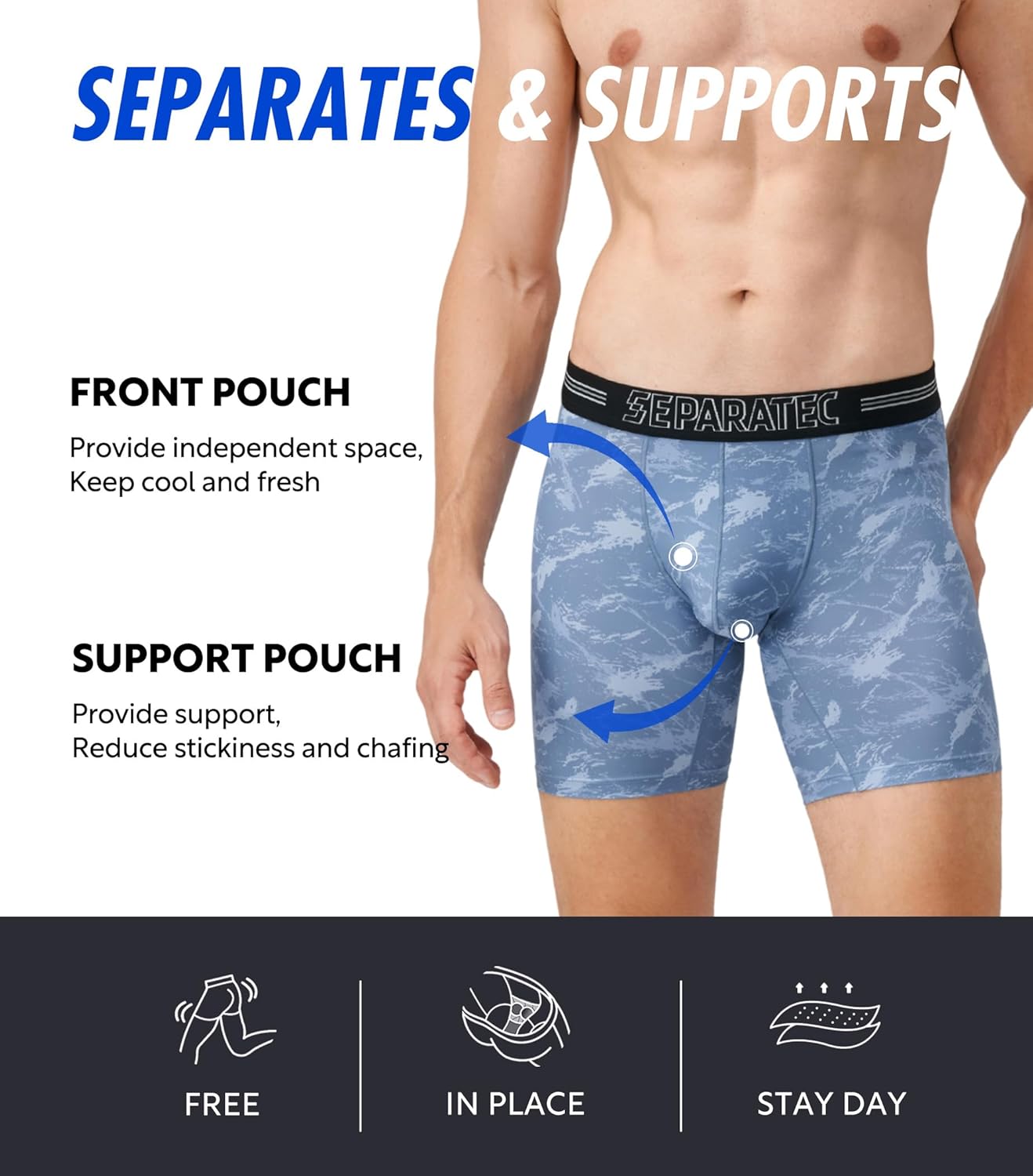 Separatec Dual Pouch Underwear for Men Moisture Wicking Men's Boxer Briefs with Ball Pouch, Printed Underwear 3 or 5 Pack - Image 3