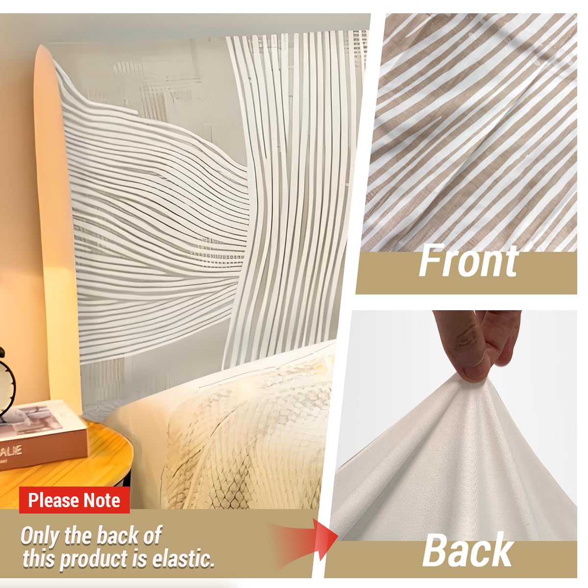 Copri Testata Letto Matrimoniale, Semplice Beige Copri Testiera Letto, Elasticità Testiera Letto 360° Protezione Letto,170-190 cm, Lavabile Testata Matrimoniale
