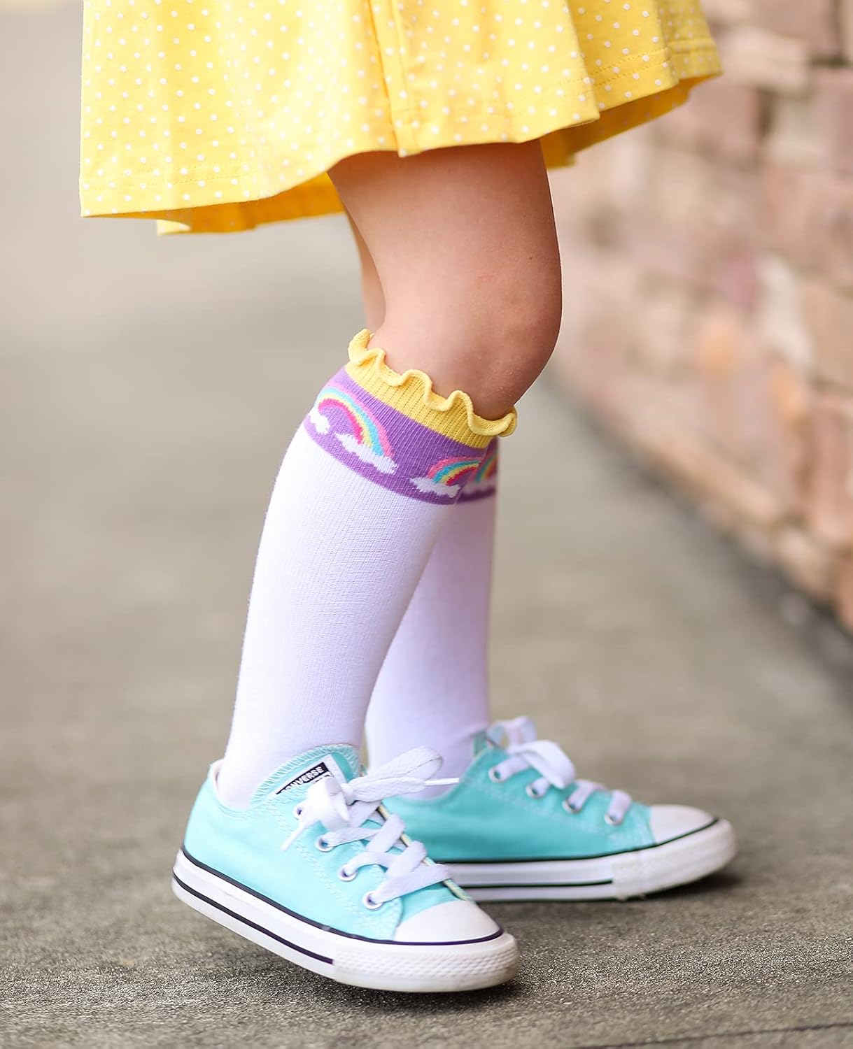 Jefferies Socks girls Unicorn Rainbow Stripe Ruffle Knee High Socks 2 Pack - Image 6