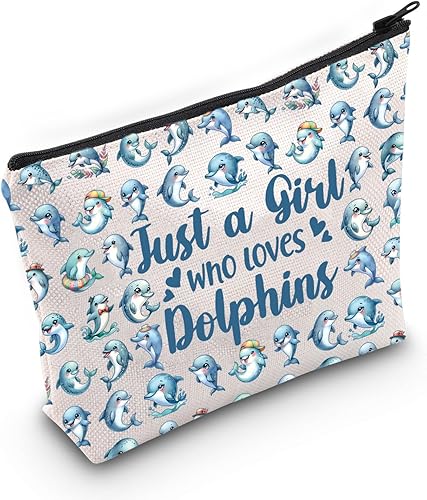 LEVLO Divertida bolsa de cosméticos de delfín, regalo para amantes de los animales, solo una chica que ama los delfines, bolsa de maquillaje con