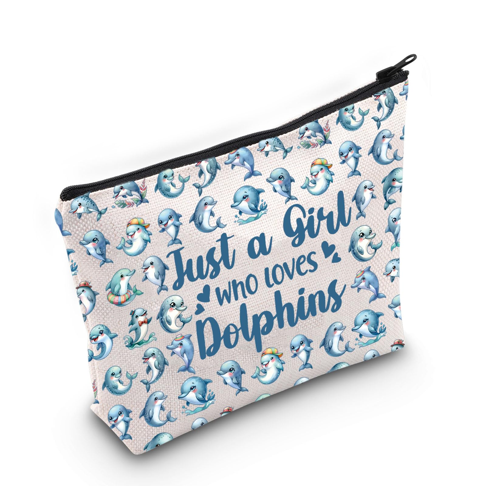 LEVLO Funny Dolphin Cosmetic Bag Animal Lover Gift Just A Girl Who Loves Dolphins Makeup Zipper Pouch Bag Dolphin Lover Gift Loves Dolphins F Bag