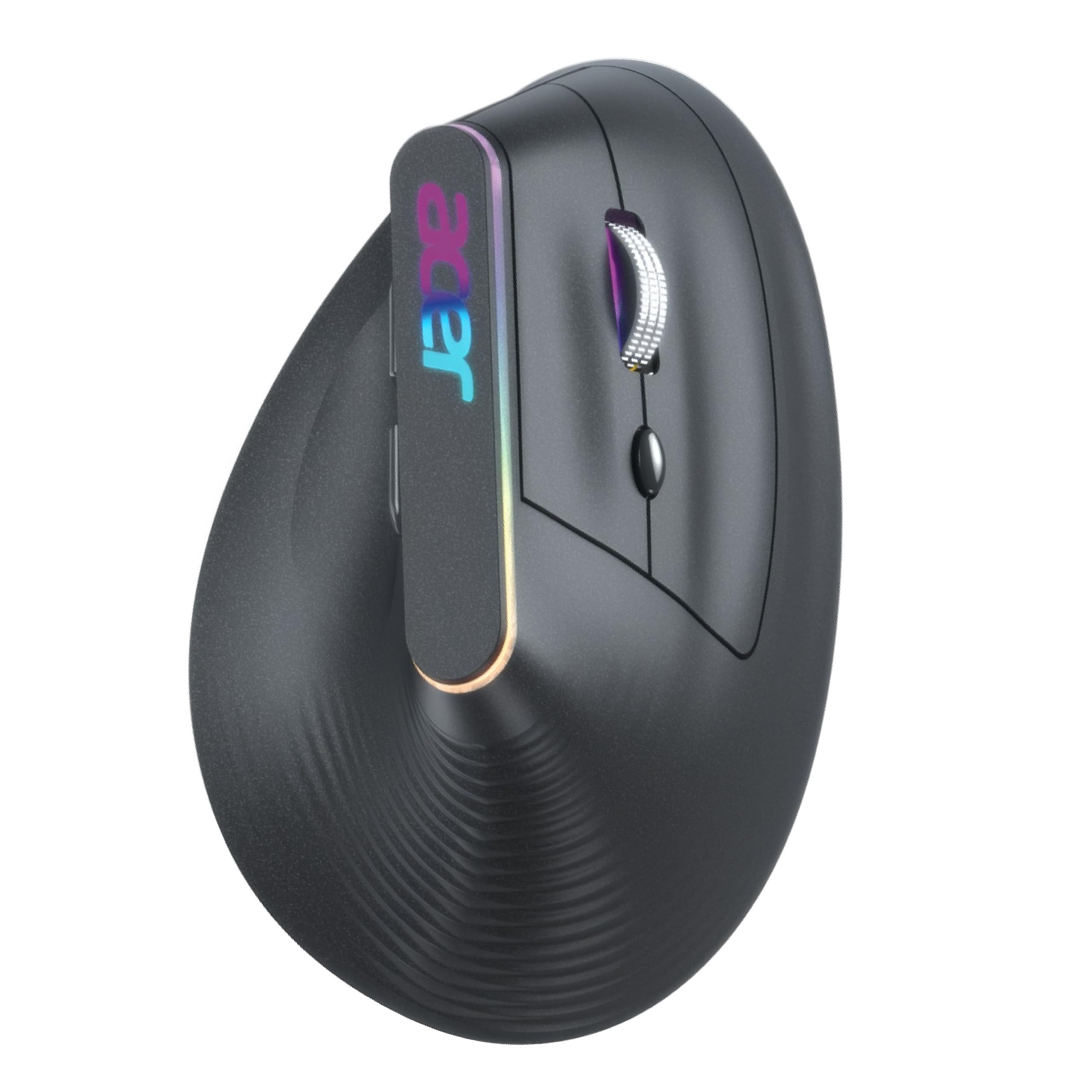 Acer Ergo Vertical Wireless Mouse | Silent 6D Buttons & Scroll Wheel | 4 DPI Setting 1200-3200 | 2.4GHz + Bluetooth Dual Mode | Rechargeable 500mAh Battery | ABS I RGB Glow | Ergonomic Design I Grey-image-30