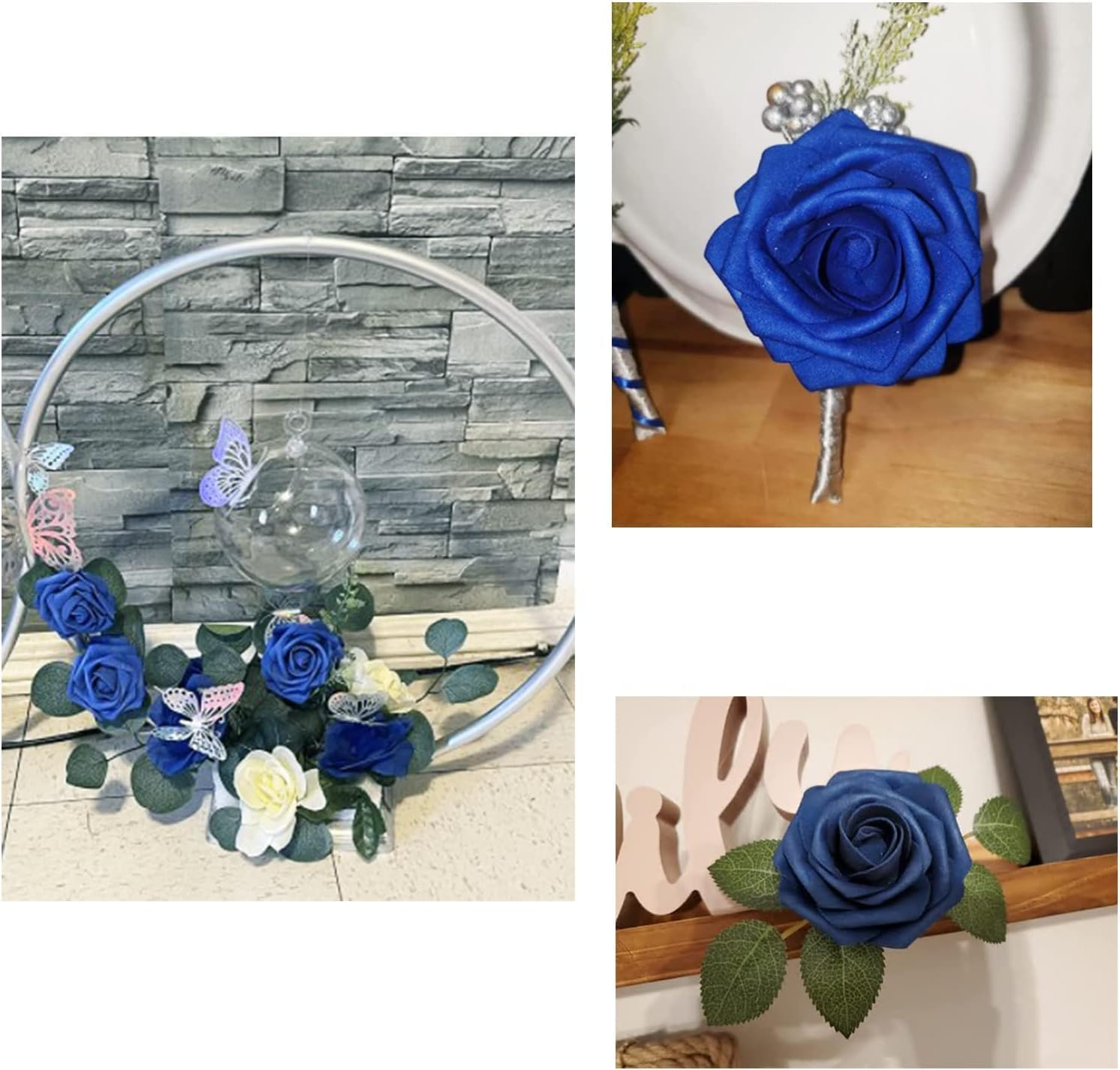 Royal Blue Roses Artificial Flowers 50 PCS, Fake Rose Flower Heads for Bouquets Wedding Decorations Centerpieces Arrangements Party Home Decor - Image 9