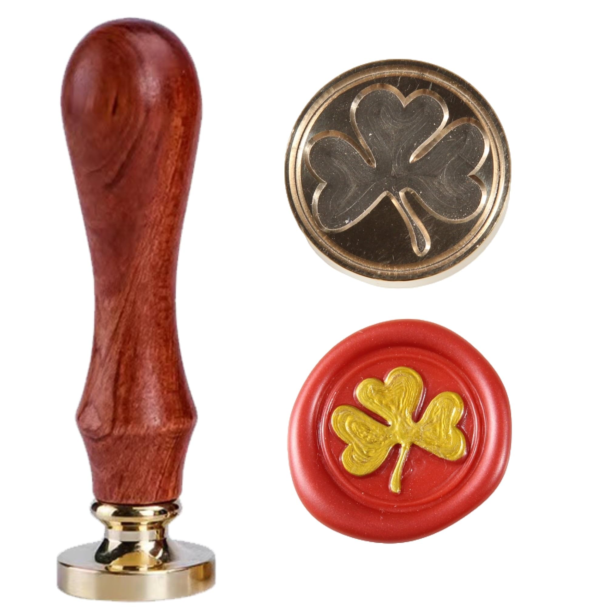 Traditional Shamrock Sealing Wax Stamp Clover Wax Seal 2.5cm 0.98'' Brass Seal,Lucky Stamp Head with Unique Wooden Handle Vintage Seal Stamp for Friendship Party