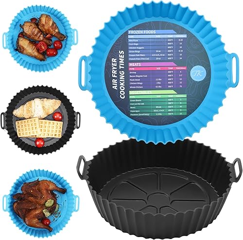 Paquete de 2 forros de silicona para freidora de aire ollas de silicona para freidora de aire de 8 pulgadas cesta reutilizable de silicona para
