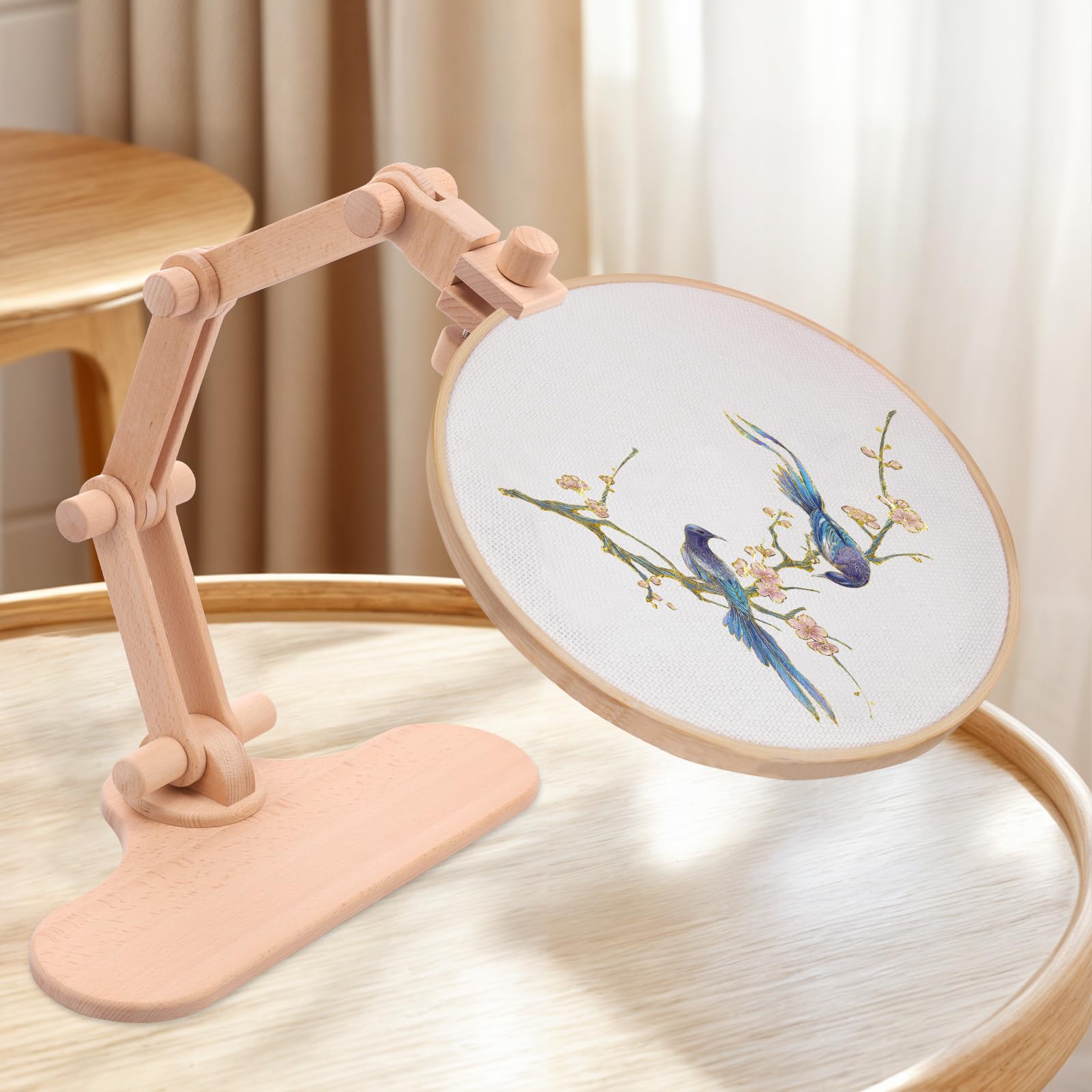 Embroidery Hoop Stand Adjustable Embroidery Table Stand, Beech Wood Cross Stitch Hoop Holder, Rotatable Embroiderys Hoops Lap Stands for Cross Stitch DIY Embroiderys