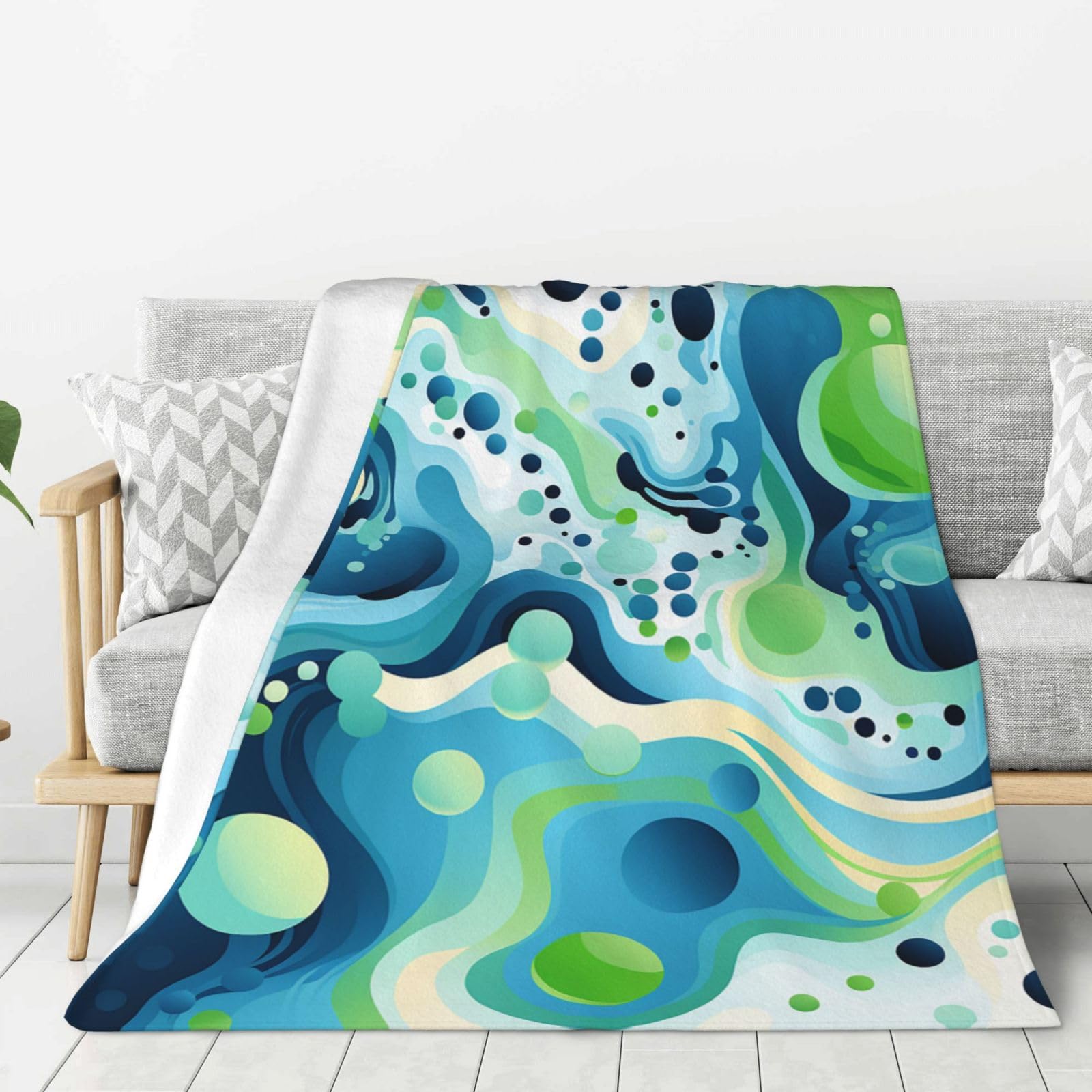 Couverture en flanelle bleu et vert 150x130 cm pour canapé