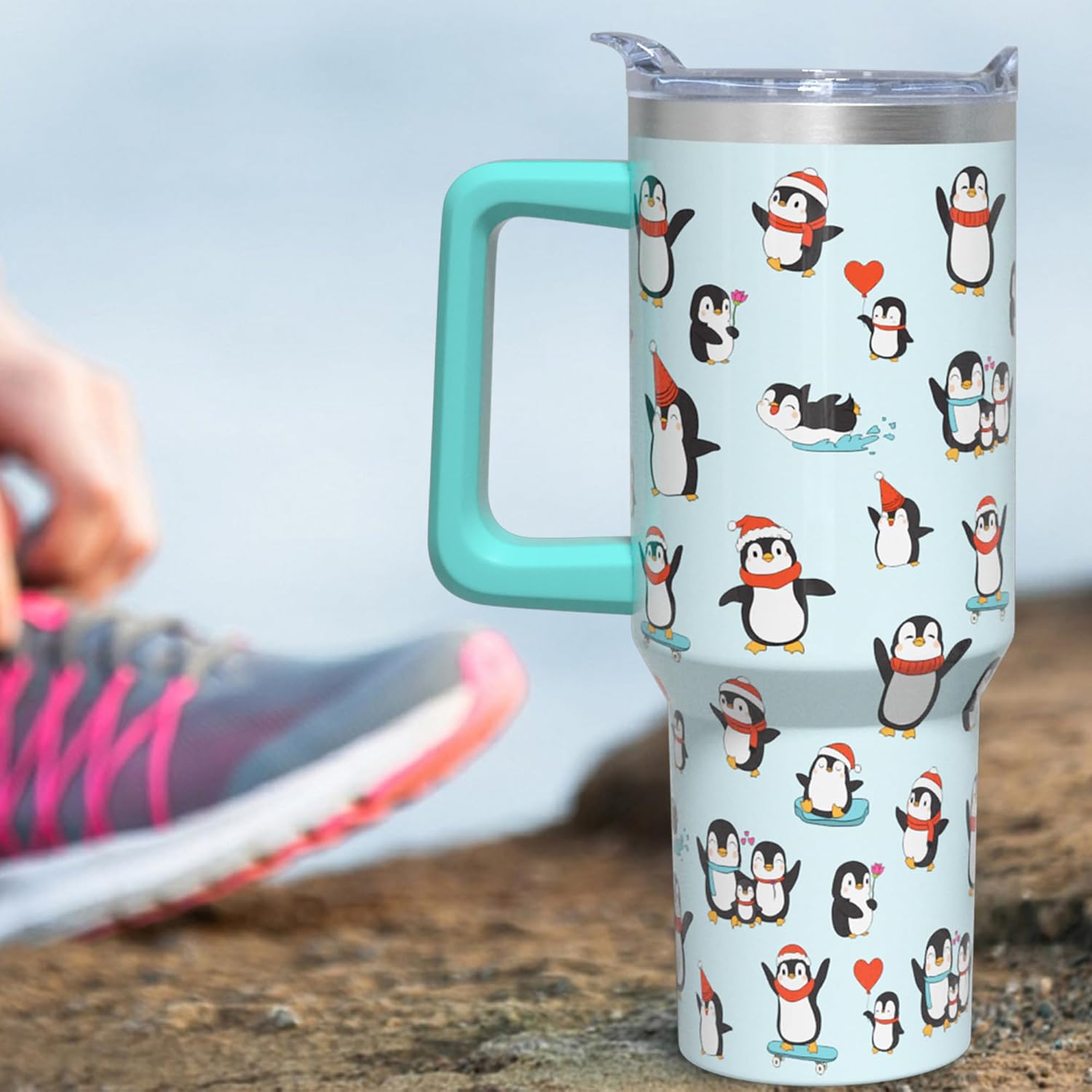 40 oz Tumbler With Handle and Straw, Stainless Steel Insulated Penguin Tumbler, Reusable Coffee Mug With Leak Proof Lid, Gifts for Women - Image 3
