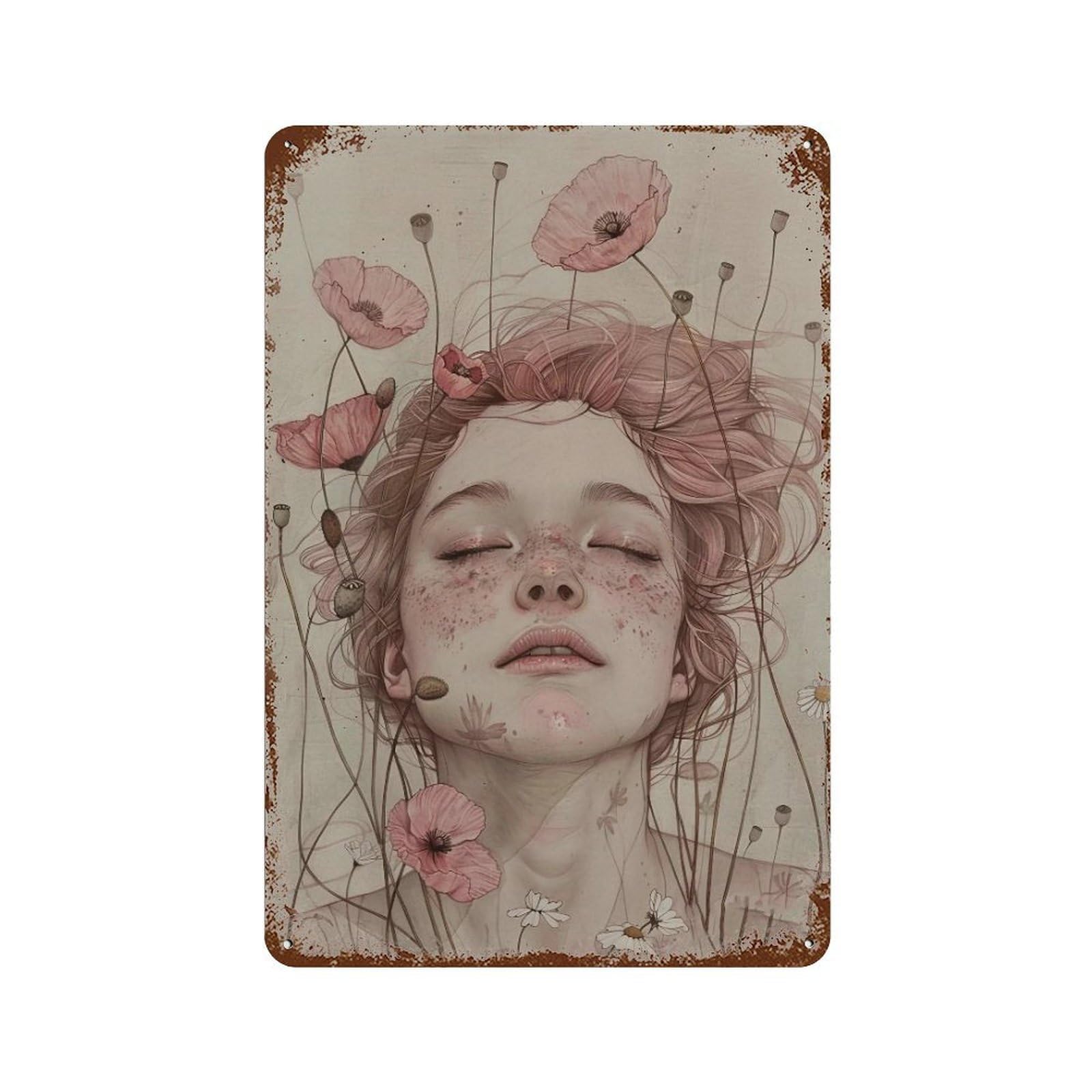 HDURYEYRYY Poppy Veiled Slumber Maiden 04 Wall Retro Iron Vintage Art Metal Tin Sign Poster Modern Home Cofffee Club Art Bar Shop Decor Style 30x20cm