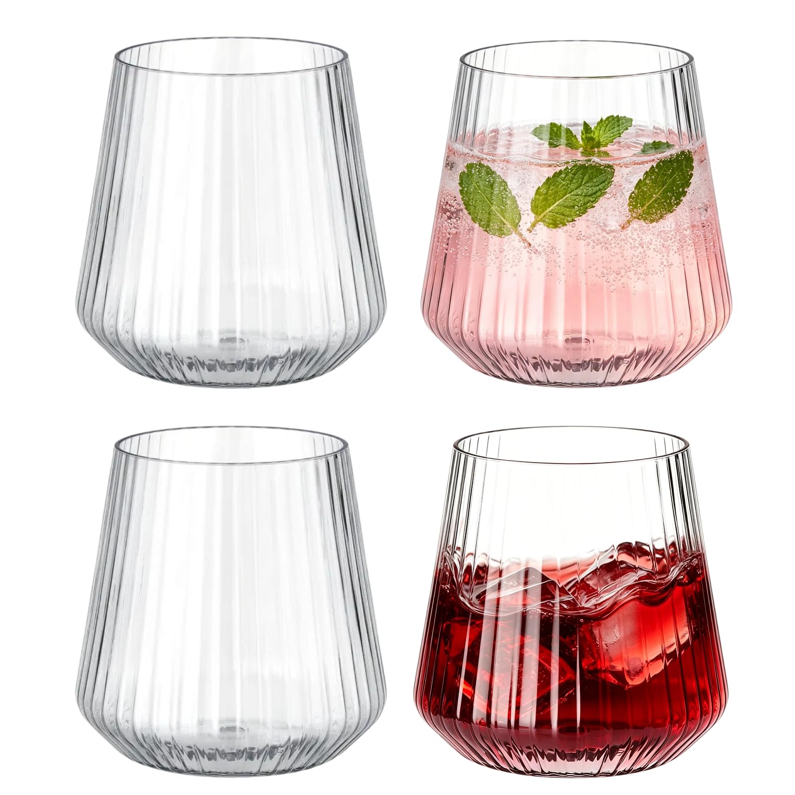 4 PCS Reusable Plastic Wine Glasses Set, Unbreakable Camping Glasses, 355ml/12oz, Reusable BPA-Free, Dishwasher-Safe for Red/White/Cocktail, Picnic Outdoor Indoor UseJuice Water