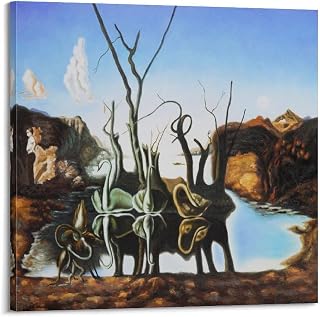 Swans Reflecting Elephants by Salvador Dali Painting Art Posters Print Photo Art Painting Canvas Home Decorative Bedroom Modern Decors Gifts 24x24inch(60x60cm)