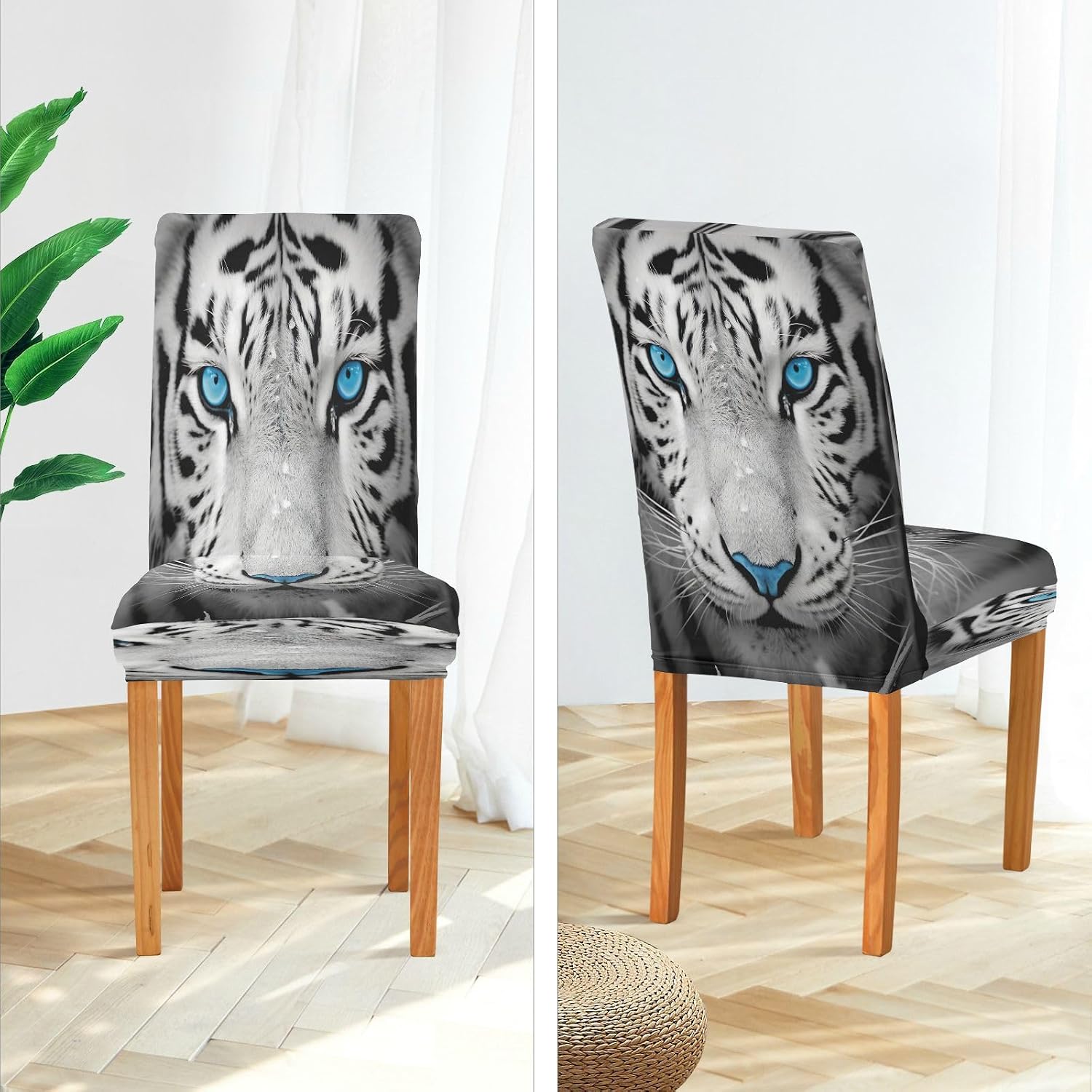 Fierce White Tiger Chair Covers for Dining Room Set of 4, Fit Stretch Spandex Removable Washable Kitchen Chair Protector Cover for Dining Hotel Wedding Party Home Decor