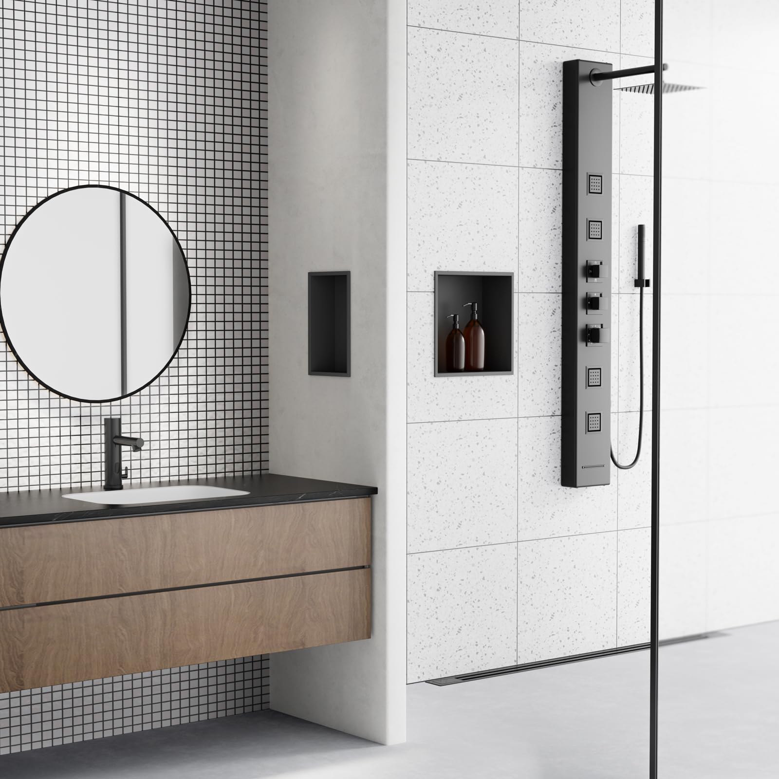 étagère Douche Acier 304 Niche De Douche Encastrée Acier Inox 304 Noir - Étagère Salle De Bain 20x18x8cm - Organisation Douche Pratique étagère Douche Encastrée Salle Bain