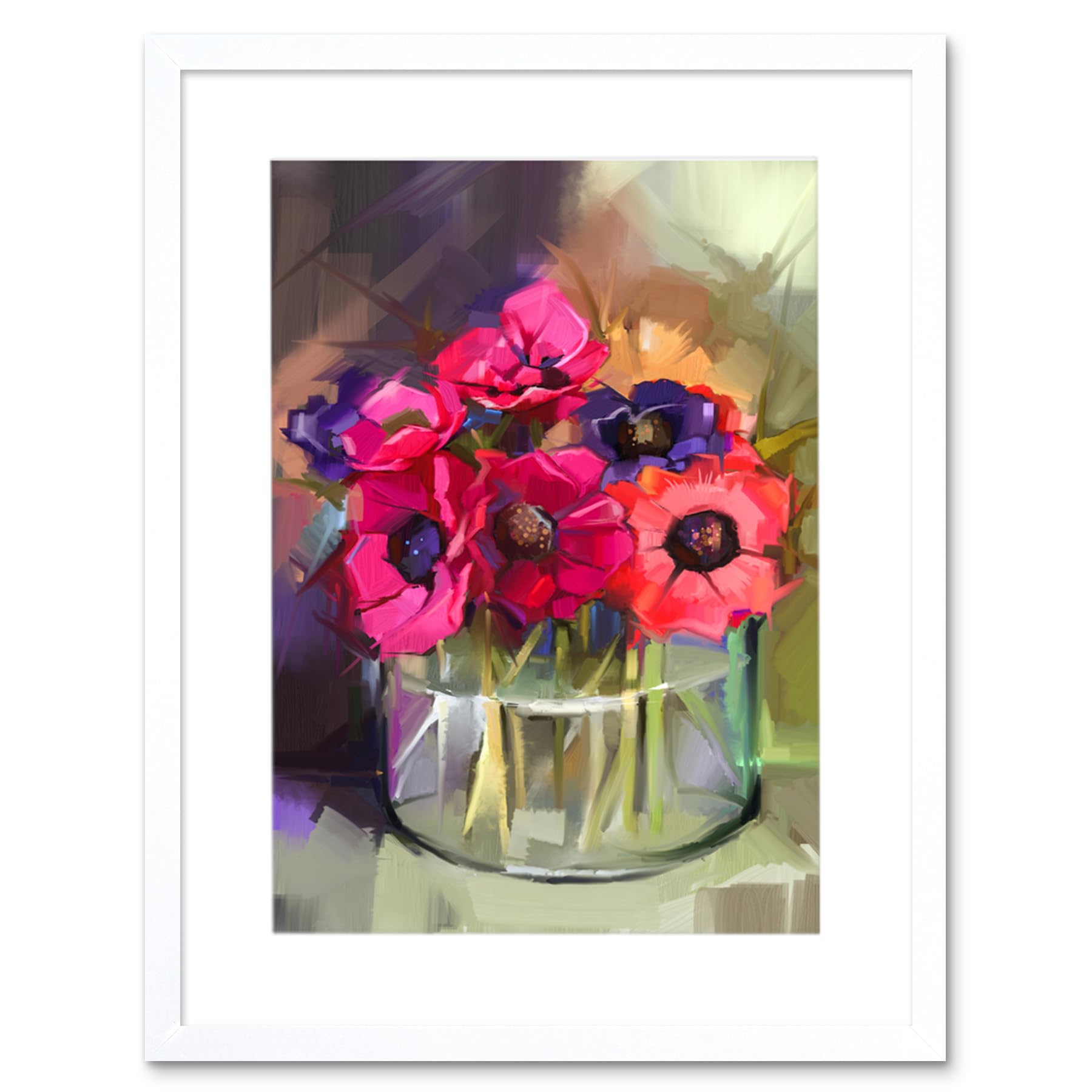 Wee Blue Coo Flowers Bouquet Anemones Art Print Framed Poster Wall Decor 12x16 inch