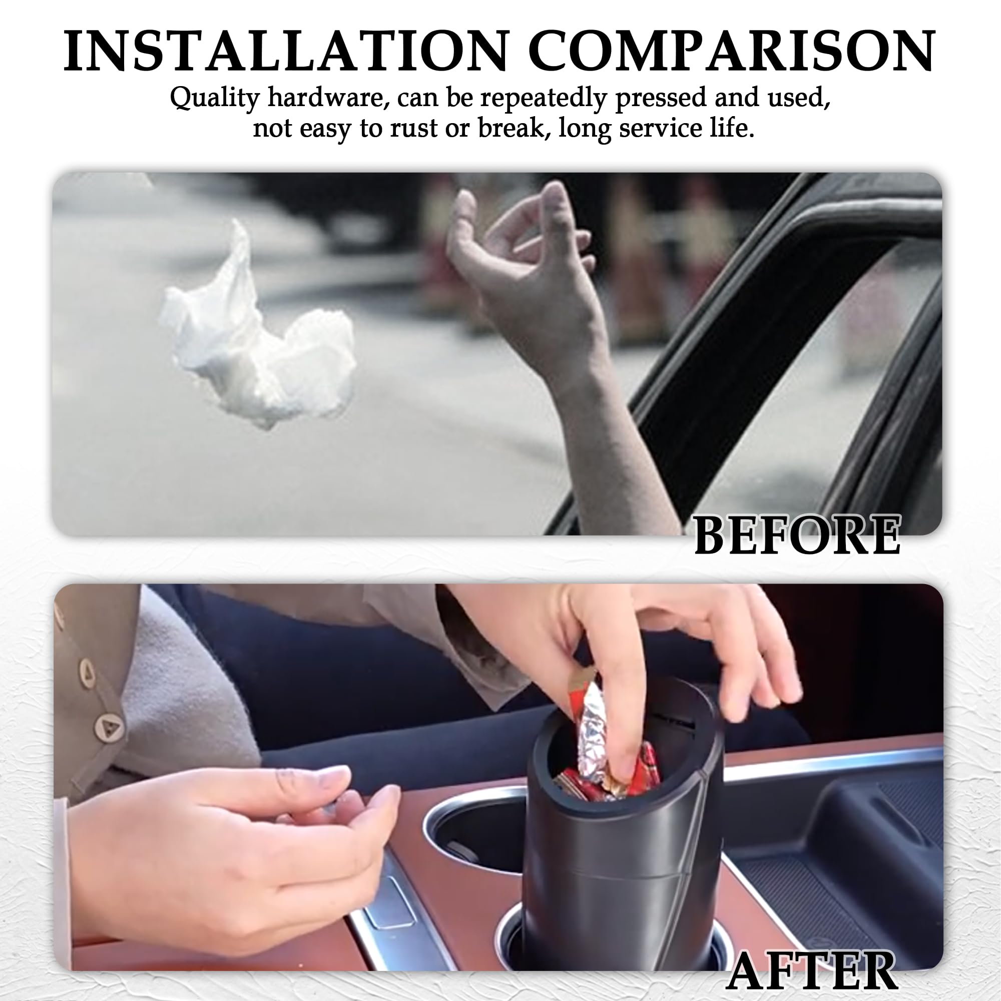 LearnLyrics Poubelle Automatique,Panier Porte-gobelet De Voiture De 800 Ml | Petit Couvercle étanche Lavable Appuyez Pour Ouvrir La Tasse à Ordures Pour Ranger Votre Téléphone