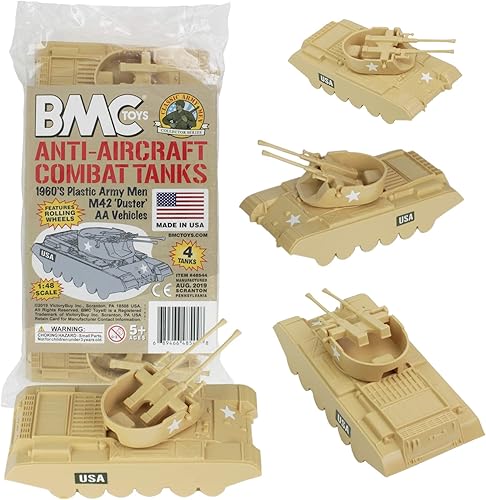 Miniatura 12 de BMC Classic Payton Tanques antiaéreos - 4 unidades OD verde plástico ejército hombres vehículos