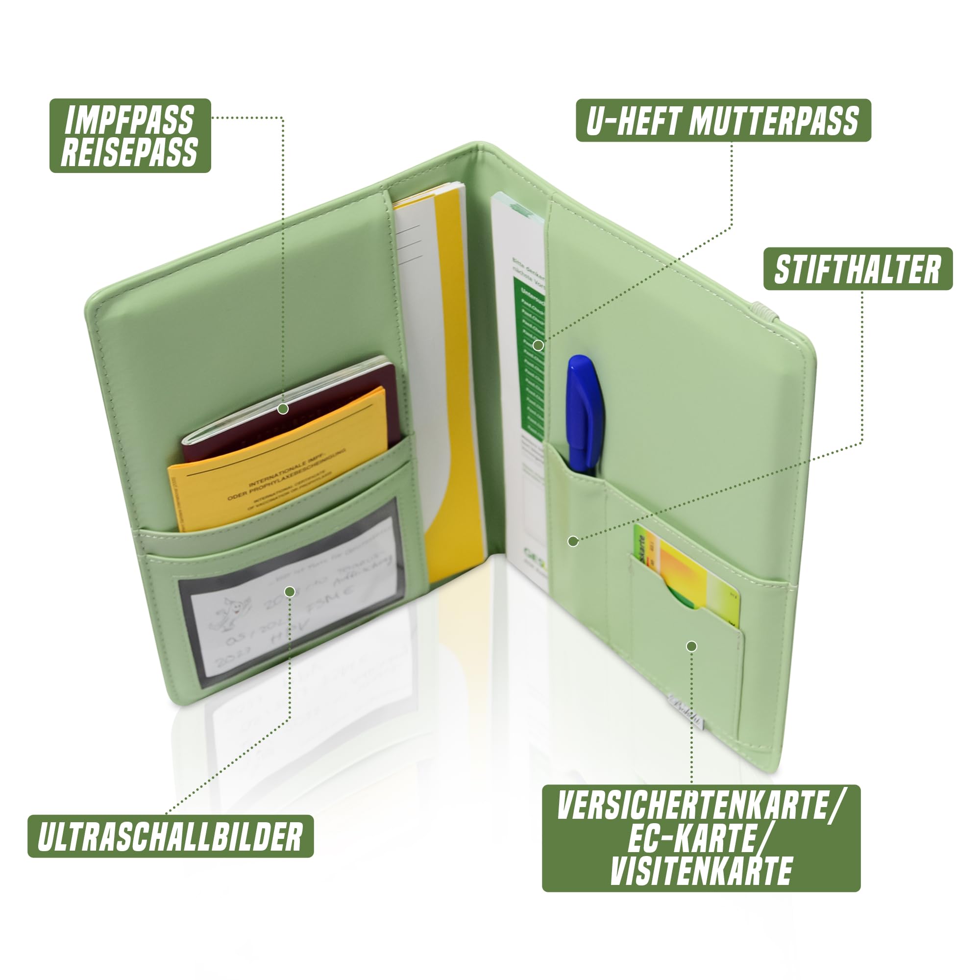 Mutterpasshülle U-Heft Hülle Impfpasshülle in einem | All-in-One Dokumenten Organizer aus Premium PU-Leder | Stilvolle Mappe für Schwangere | Geschenk zur Geburt