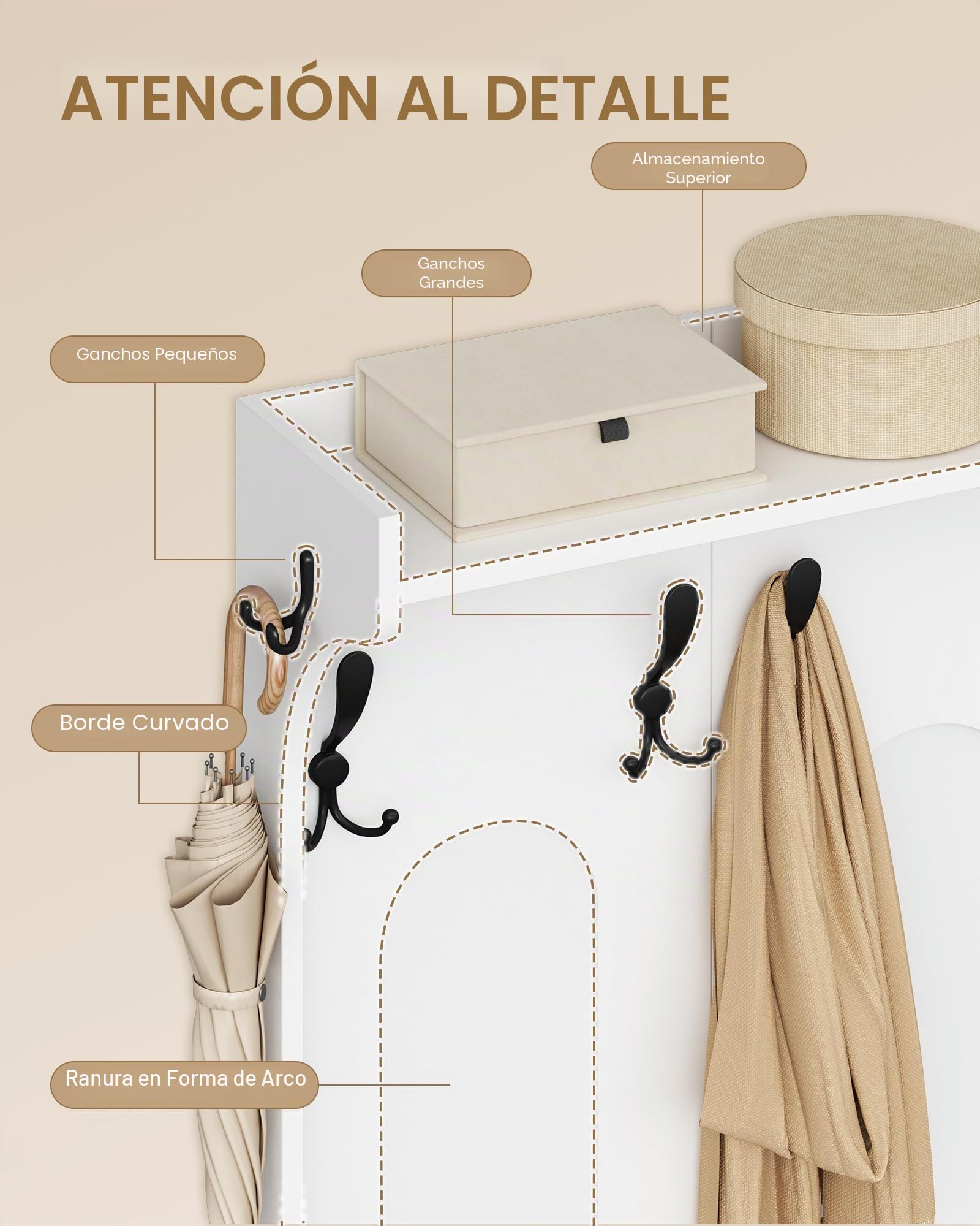 Hzuaneri Perchero con Banco Para Zapatos, Armario con Espejo, Blanco | Almacenamiento de zapatos, 10 ganchos, estantes ajustables, independiente, para recibidor, 35,5 x 100 x 185 cm, HT23503X