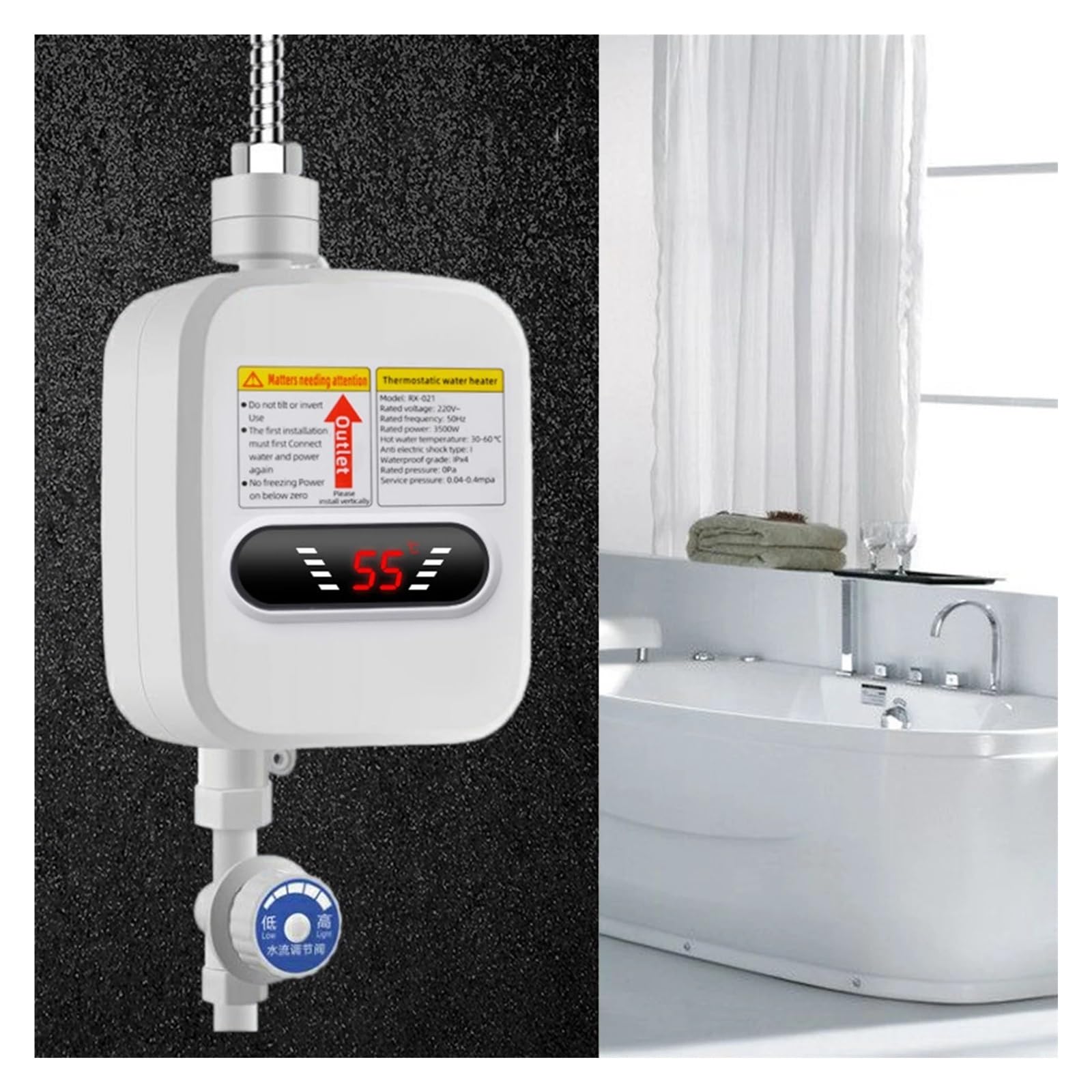 Scaldabagno Elettrico Istantaneo Senza Serbatoio Da 3500 W Con A Soffione Doccia For Visualizzazione Dela Temperatura Di Lavaggio Del Bagno Veloce E Comodo