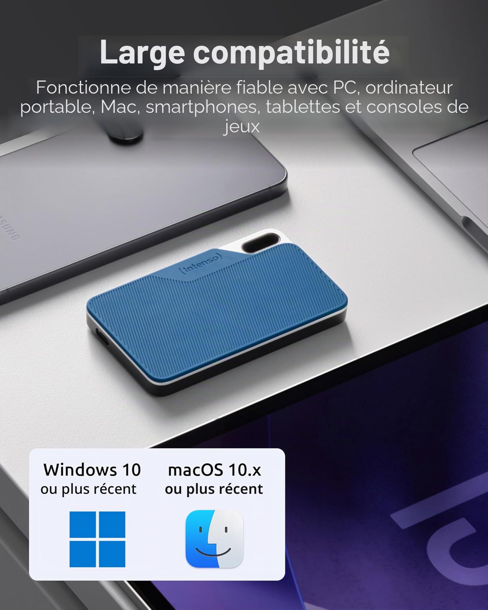 Intenso Disque dur externe SSD TX100, 500 Go Portable Solid State Drive, Super Speed USB 3.2 Gen 1x1 (5 Gbit/s), jusqu'à 500 Mo/s