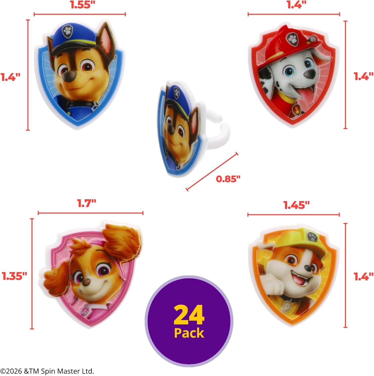 24 x PAW Patrol Pups To The Rescue Cupcake Rings by DecoPac, Cake Decorations Featuring Chase, Marshall, Skye, And Rubble - 24 Pack