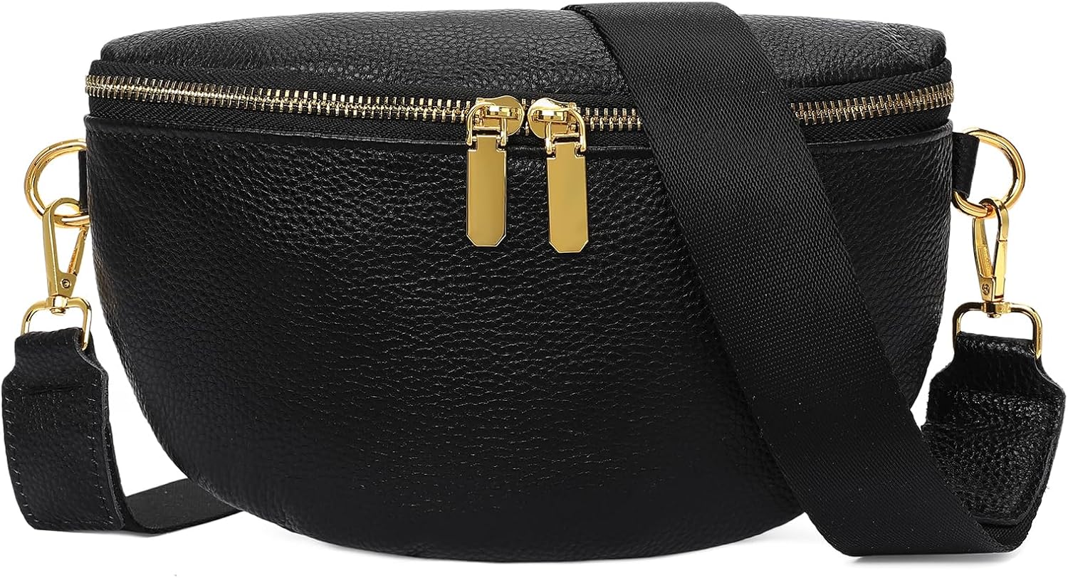 GAEKEAO Crossbody Bags for Women Fashion Sling Purse Fanny Pack Leather Belt Bum Bag Chest Shoulder Bag for Travel Black