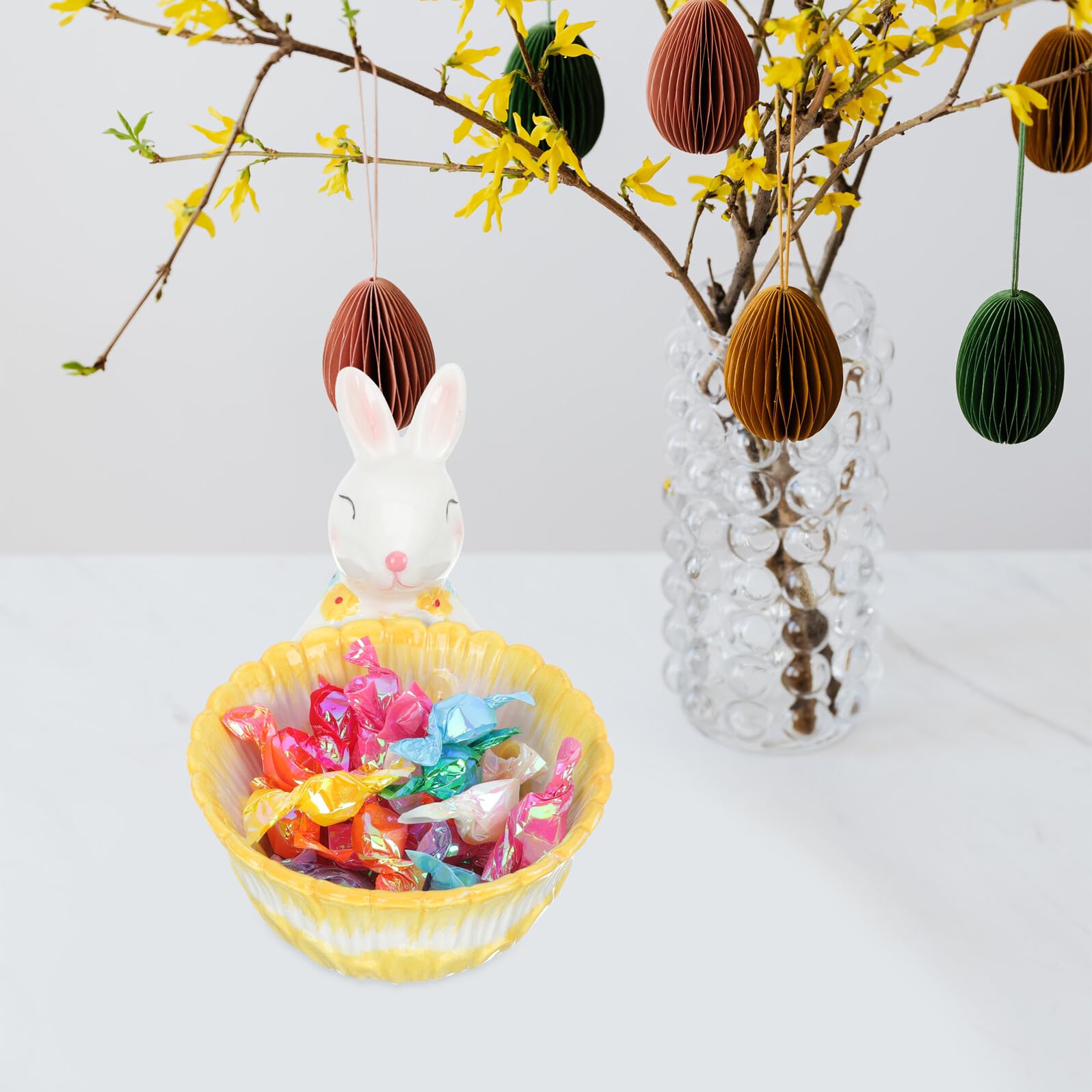 Toyvian Decorazione Pasquale da Tavolo a Forma di Cestino Coniglio in Ceramica, Ciotola Portaoggetti per Snack e Caramelle, Ornamento Leggero per Casa, Ufficio e Feste di Pasqua