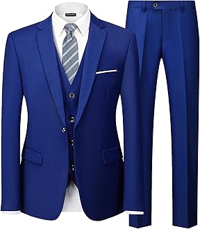 MrSure Men’s 3 Piece Suit Blazer, Slim Fit Tux with One Button, Jacket Vest Pants & Tie Set for Party, Wedding and Business