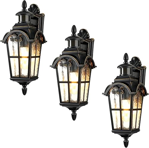 DEWENWILS Paquete de 3 luces de pared para exteriores con sensor de movimiento
