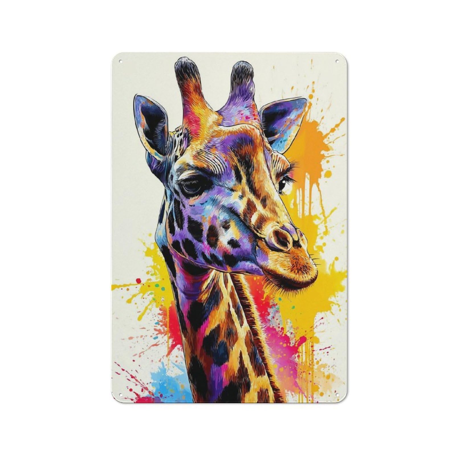 Junmoney Colorful Giraffe Portrait Artwork -1 Retro-Style Metal Sign 30X20cm For Garage Or Workshop, A Moving-Home Gift For Collectors Of Tin Signs