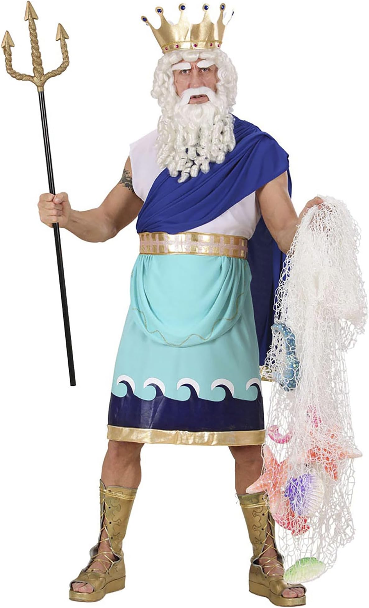 Widmann - Poseidon Costume Tunic Belt with Ribbon Crown Aquarius Greek God Theme Party Carnival