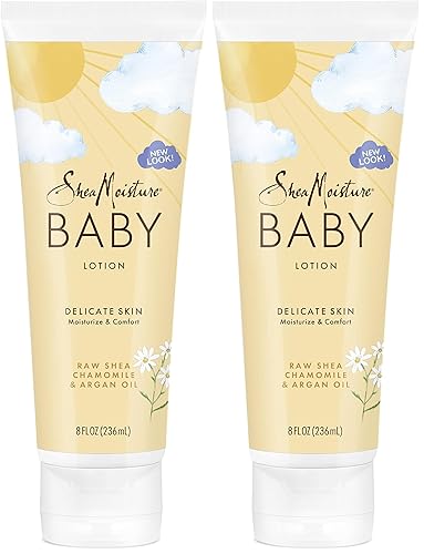 SheaMoisture Baby Lotion for Dry Skin and Clear Skin Raw Karité, Manzanilla y Aceite de Argán con Manteca de Karité, 8 oz (Paquete de 2)