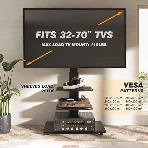 Miniatura 7 de Soporte de TV de piso para televisores de 37 a 75 pulgadas soportes de TV de esquina giratoria con 3 estantes de montaje para pantalla plana LCD de