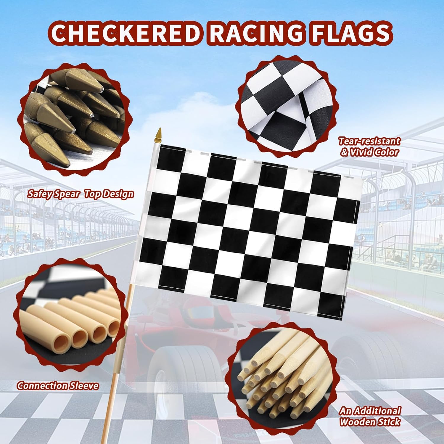 12x18 Inch Black and White Checkered Racing Flags on Stick Hand Held Race Car Flags Perfect for NASCAR Theme Party Car Racing Decorations (24)