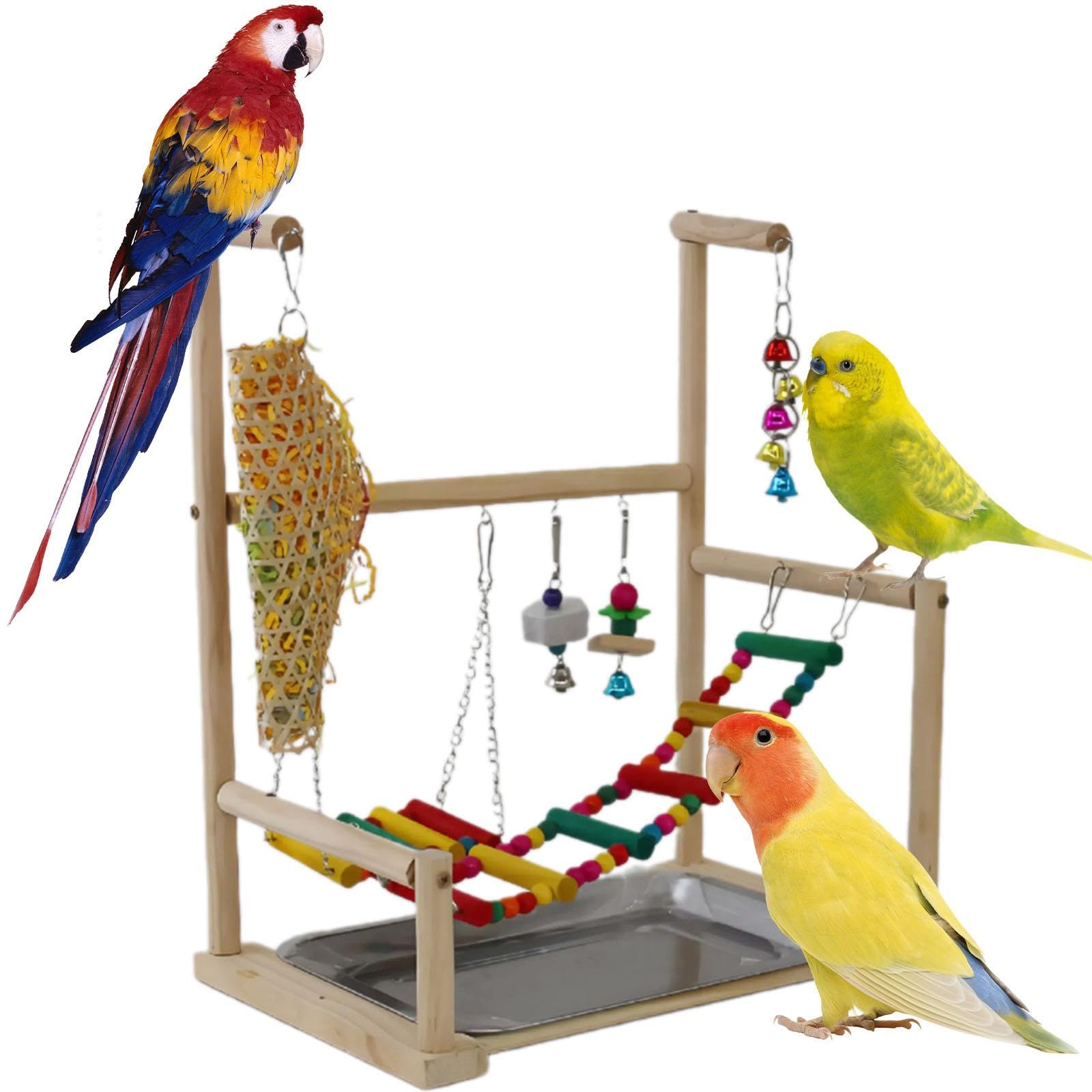 Parque de Juegos para Pájaros, Pájaros, Accesorios para Jaulas de Pájaros, Soporte de Juego para Loros, Percha de Madera para Periquitos, Pinzones
