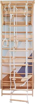 Wood And Hearts Indoor Swedish Ladder Wall Gym for Kids Active Play - Adjustable Pull-Up Bar with Rope Accessories & Decorative Panels Climbing Module 1, 4in1 Rope Bundle