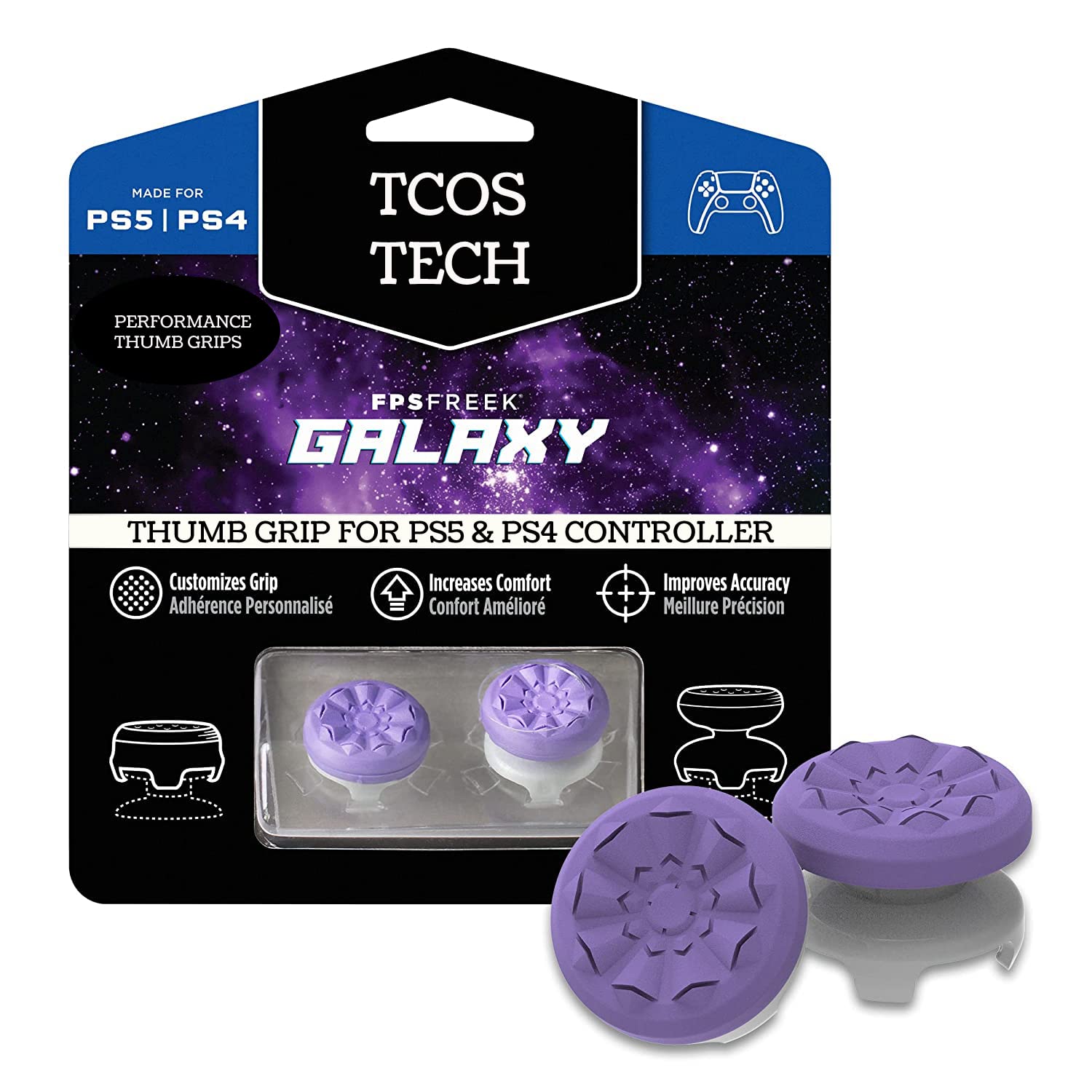 PS5 PS4 Controller FPS Freek Galaxy Theme Analog Extenders Thumbstick Thumb Grips for PS5 and PS4 Controller - 1 Pair Purple Galaxy Theme Thumb Grips