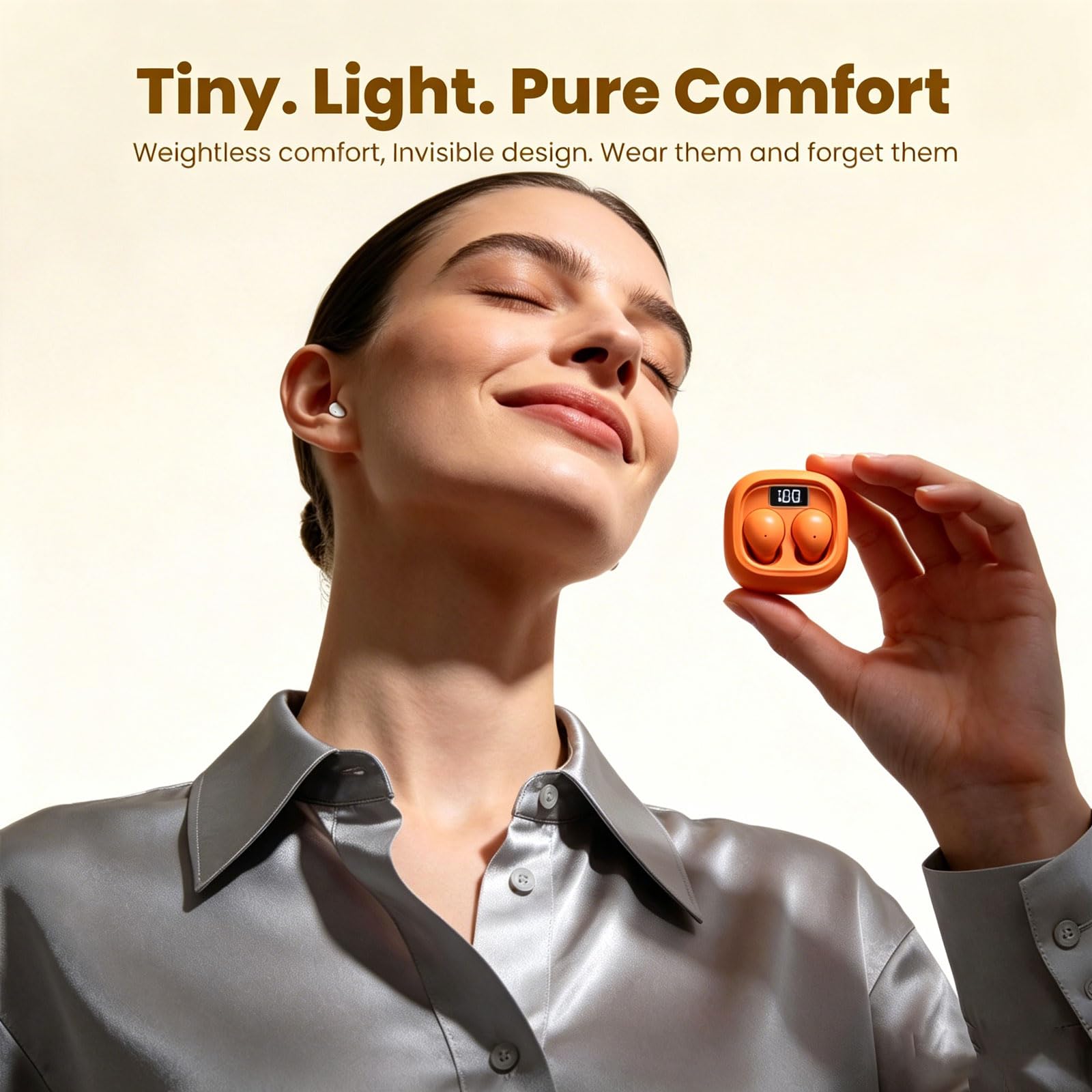 Mini auriculares invisibles naranjas para dormir de lado, pequeños canales de oídos, inalámbricos, Bluetooth, perfil bajo, los más pequeños, disueltos, pequeños, microdiscretos, para el trabajo