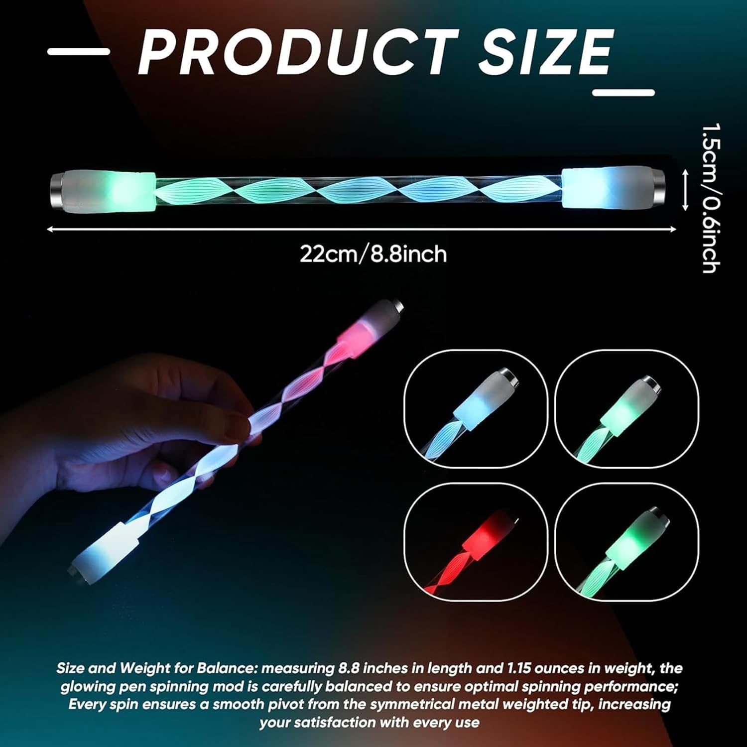 Spinning Rotating Pen LED Rolling Finger Rotating Pen Anti Slip Coating Spinning Pen Resistant Fingertip Toy for Student Entertainment, Spiral Style,Red
