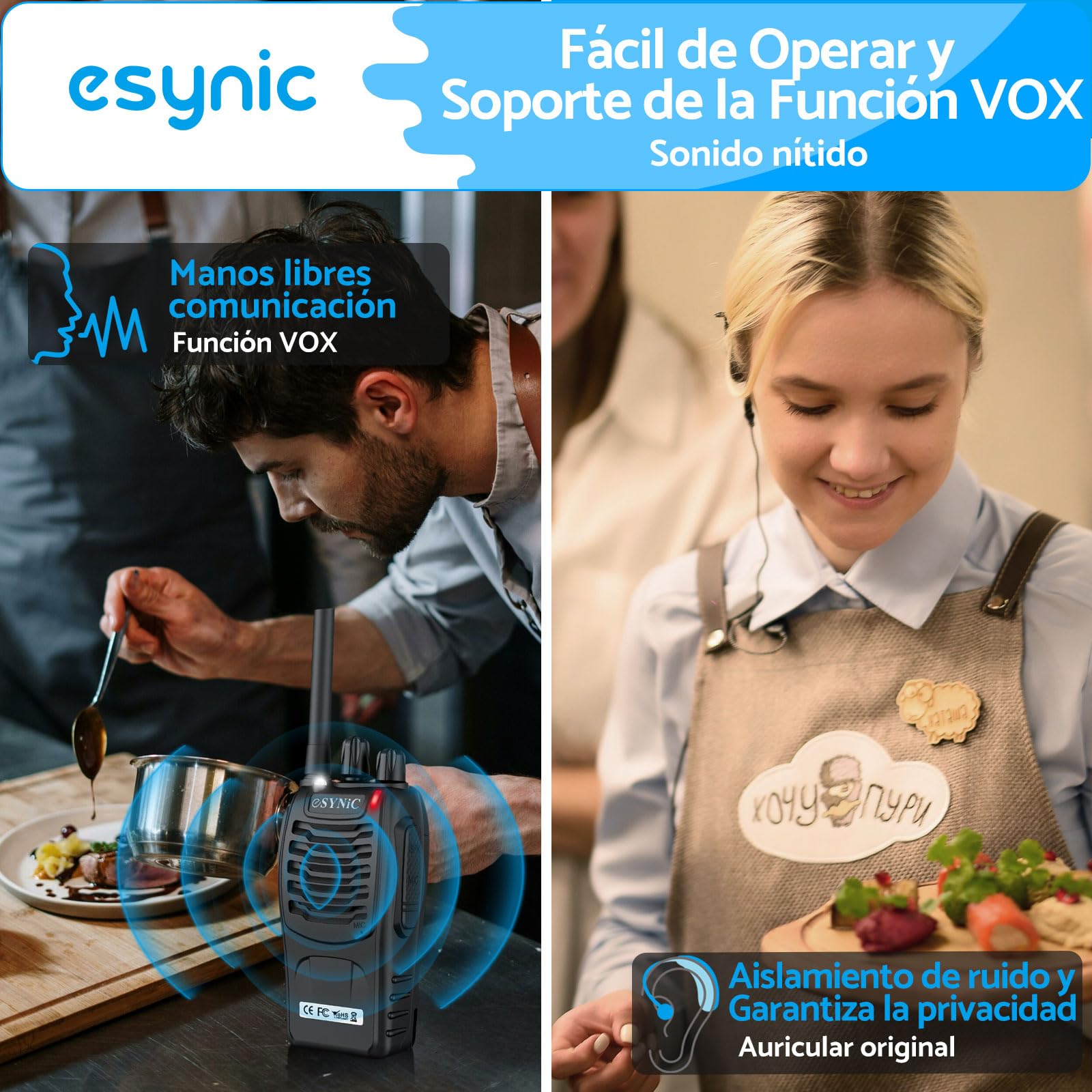 ESYNiC 2 Paia Walkie Talkie Ricaricabile VOX Radio PMR446MHz 0.5W Frequenza Civile Ricetrasmittente Portatile 16 Canali Singola Banda Woki Toki con USB Caricabatterie per Negozi Sopravvivenza Ciclismo - 4