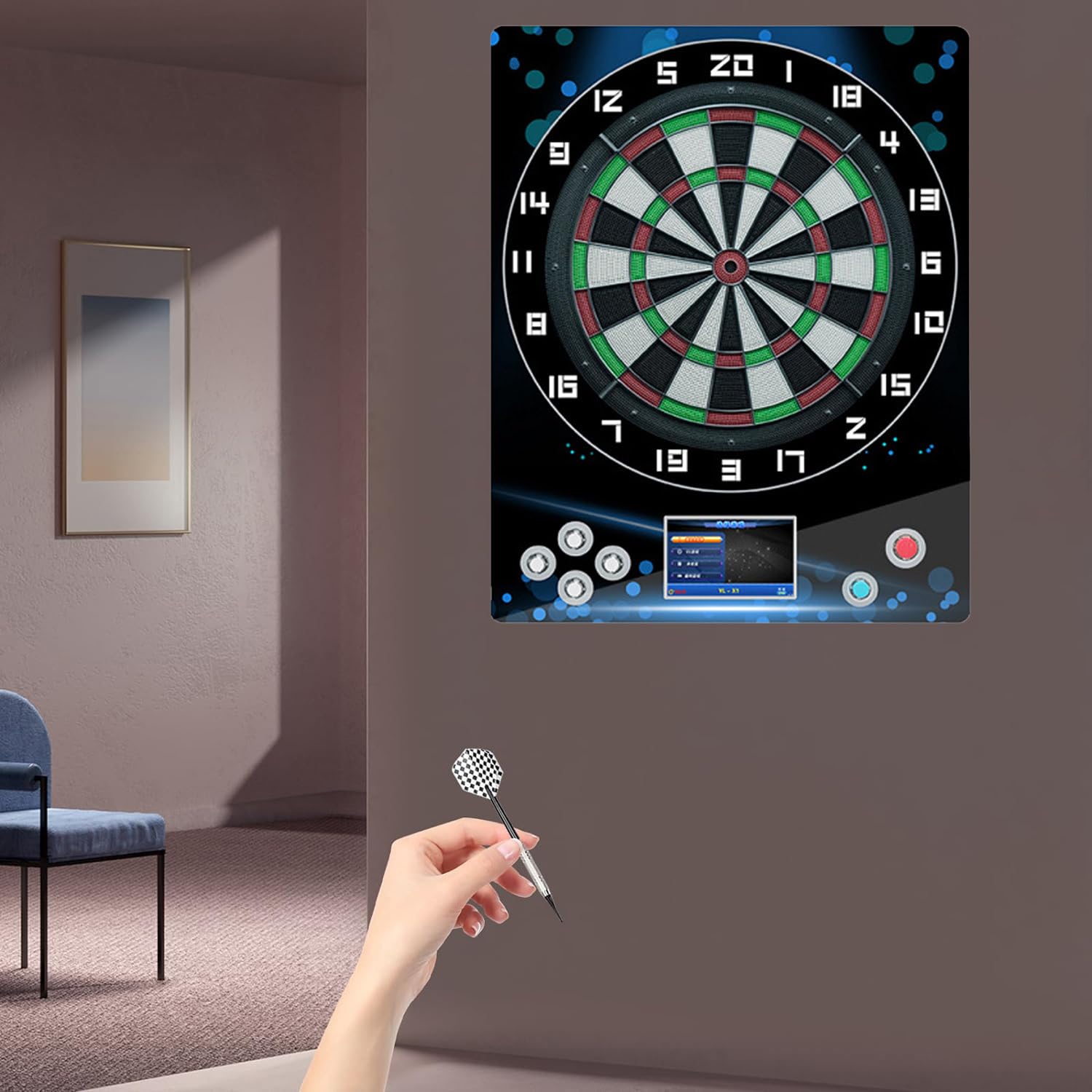 Anxyyds Multicolor Electronic Dartboard, 15.5" Dartboard With 6 Darts, Digital Dart Machine With Display Screen And 10 Games, Automatic Scoring