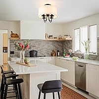 Vista 7 de VILUXY Lámpara de techo de montaje semiempotrado con pantalla de tambor de tela en color blanco roto, lámpara de araña moderna con acabado negro