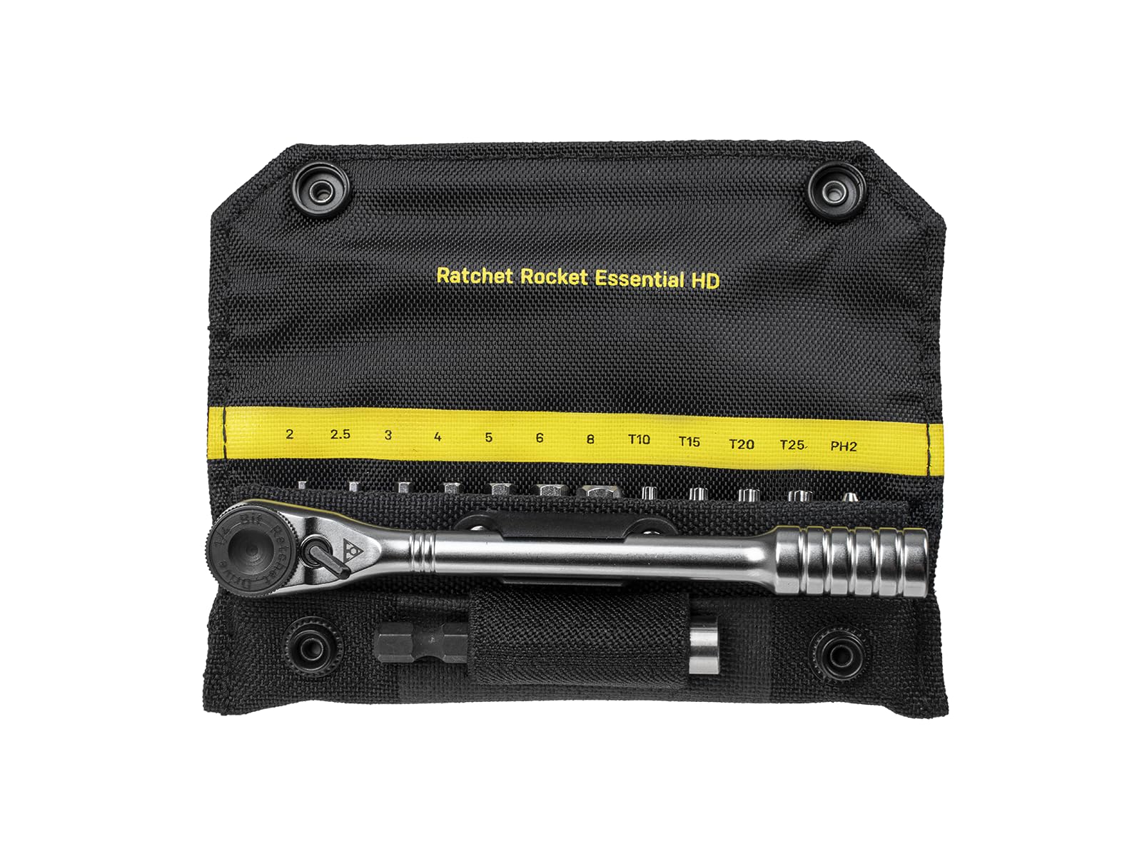 Topeak Ratchet Rocket Essential HD (TT2633) - Kit de herramientas de trinquete de alto par de 15 funciones - Capacidad de 60 Nm - 13 puntas - Soporte magnético para brocas - Funda de nailon 1000D | kits de herramientas para bicicleta