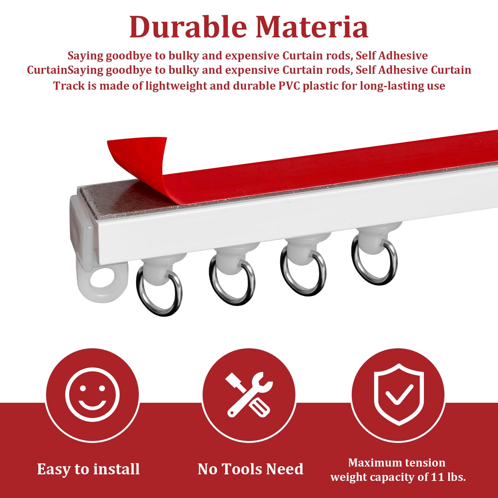 Binario Tenda Soffitto Autoadesivo, 9 * 33cm/300cm Soffitto Tenda Track Kit, Monte Soft Finestre Binario per Divisore per Stanze, Camper, Tende da Doccia, Camere da Letto e Finestre