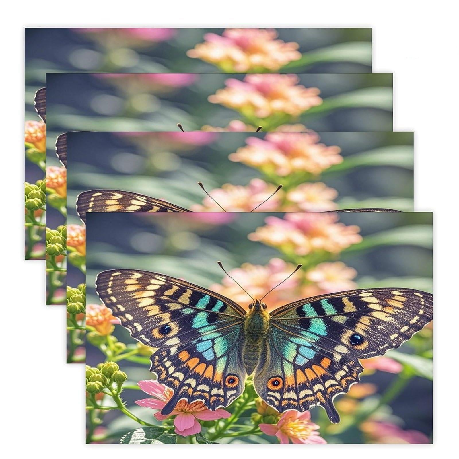 Butterfly Placemats Flax Place Mats for Dining Table Rectangle Non-Slip Table Mats Heat Resistant Washable Placemat for Kitchen Home Decor Party Outdoor 12" X 18"