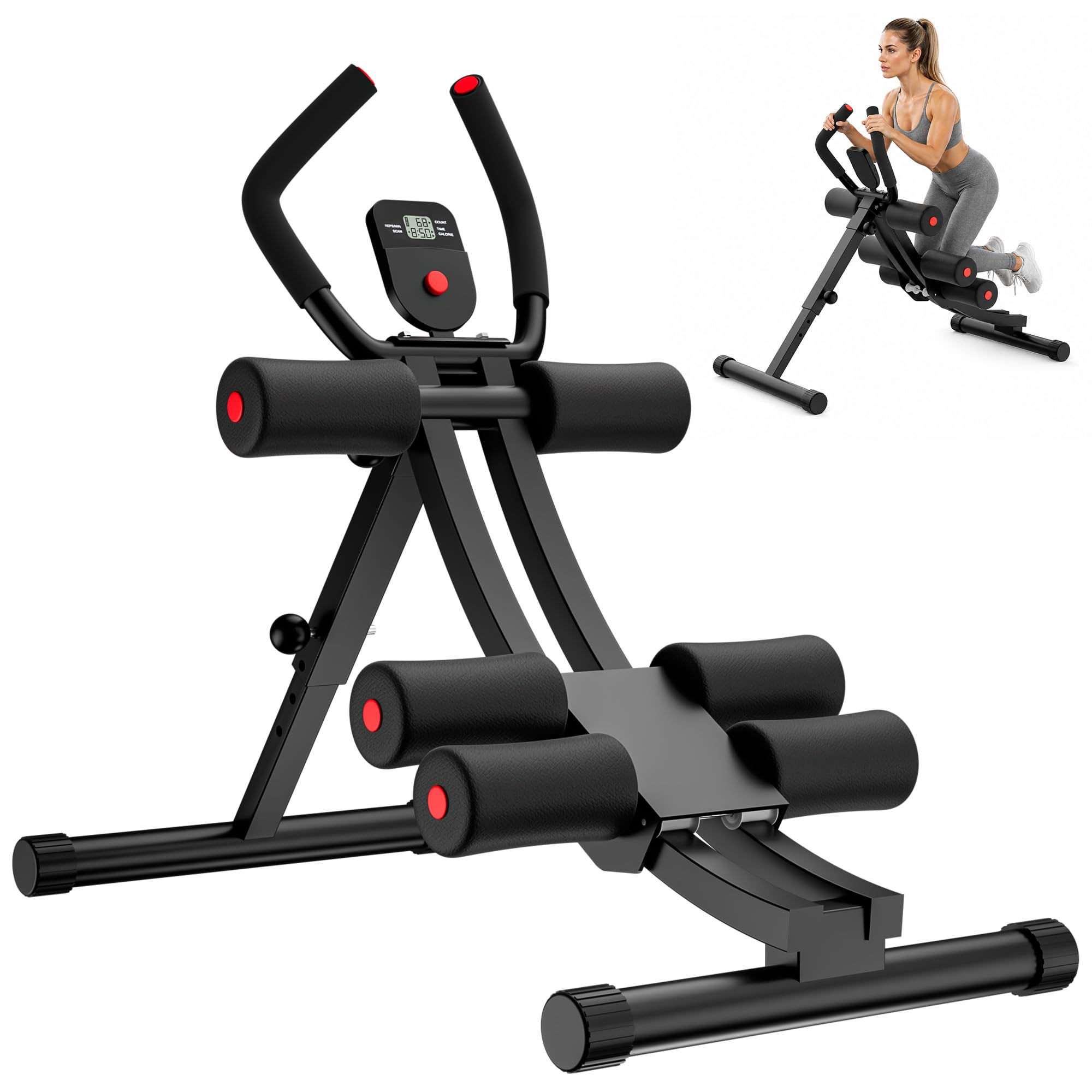 GartistGo Ab Workout Machine, Adjustable Foldable Abdominal Trainer with LCD Monitor, 4 Levels Incline Core Trainer, Silent Ab Crunch Machine for Home Gym, Waist, Leg Full Body Training