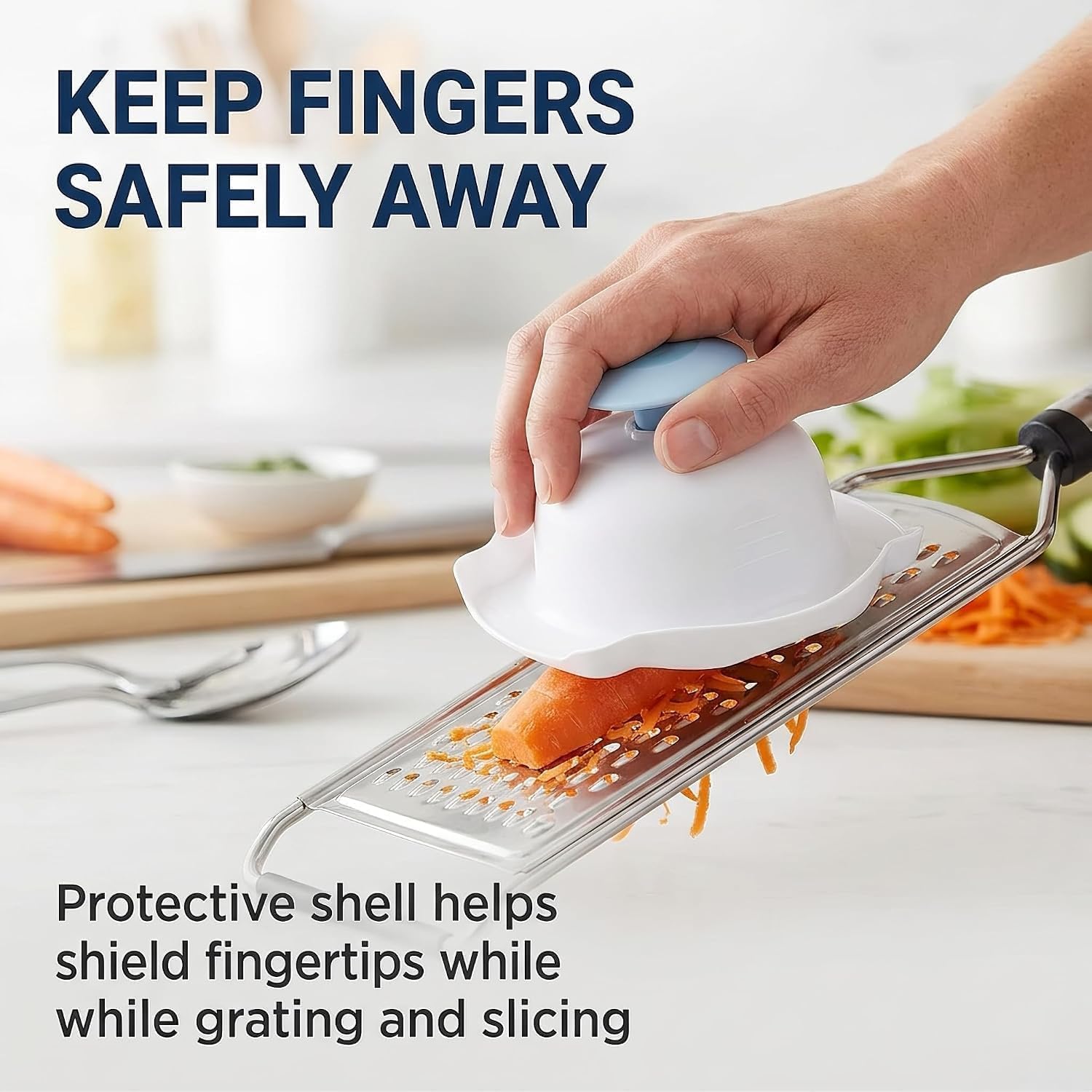1Pc Blue Food Safety Holder for Mandolin Slicer or Grater, Food Slicer Cutter Finger Guard for Mandoline Slicer Grater,Finger Anti-Cut Protectors for Vegetable GraterCutting, Mandolines and Slicers