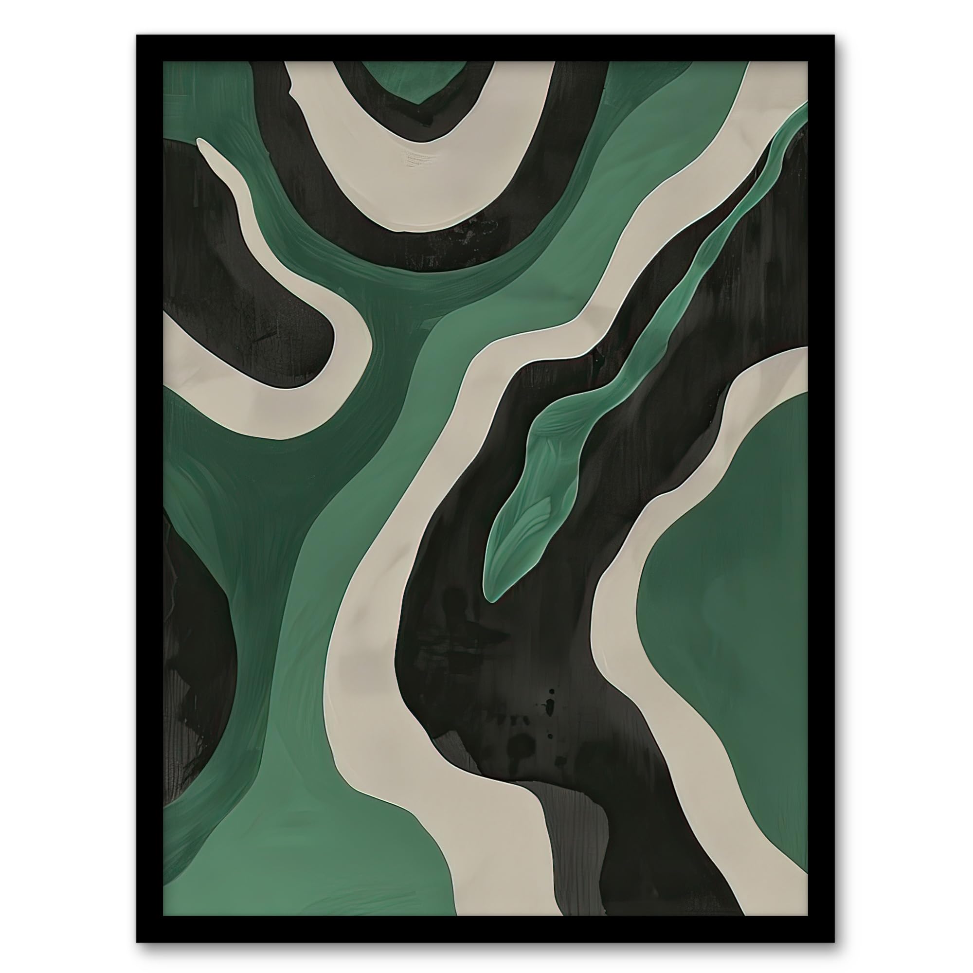 Artery8 Abstract Amazon River Green and Black Painting Living Room Artwork Framed Wall Art Print 18X24 Inch