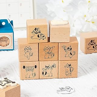 8個セット 木製スタンプ スタンプセット ねこ 猫の一日 猫 スタンプ かわいい ハンコ ゴムスタンプ Diy クラフト フォトアルバム スクラップブック 手帳用